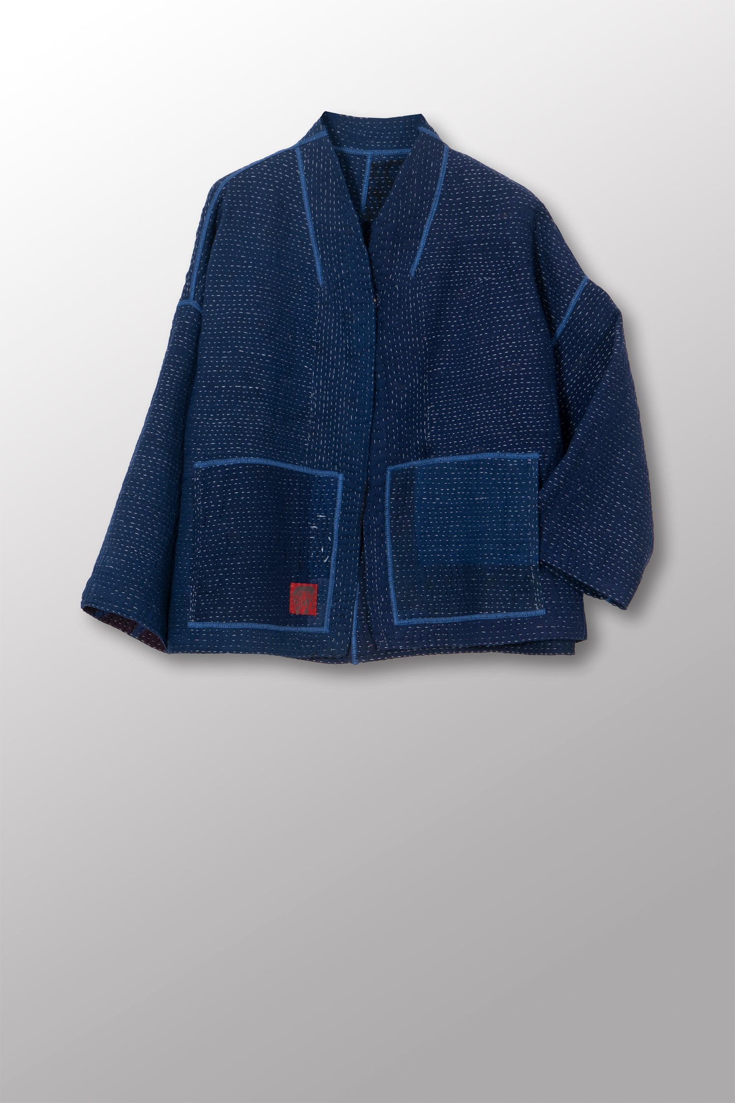 MUJI PATCH KANTHA STAND COLLAR CROPPED JACKET - mp4034-nvy -