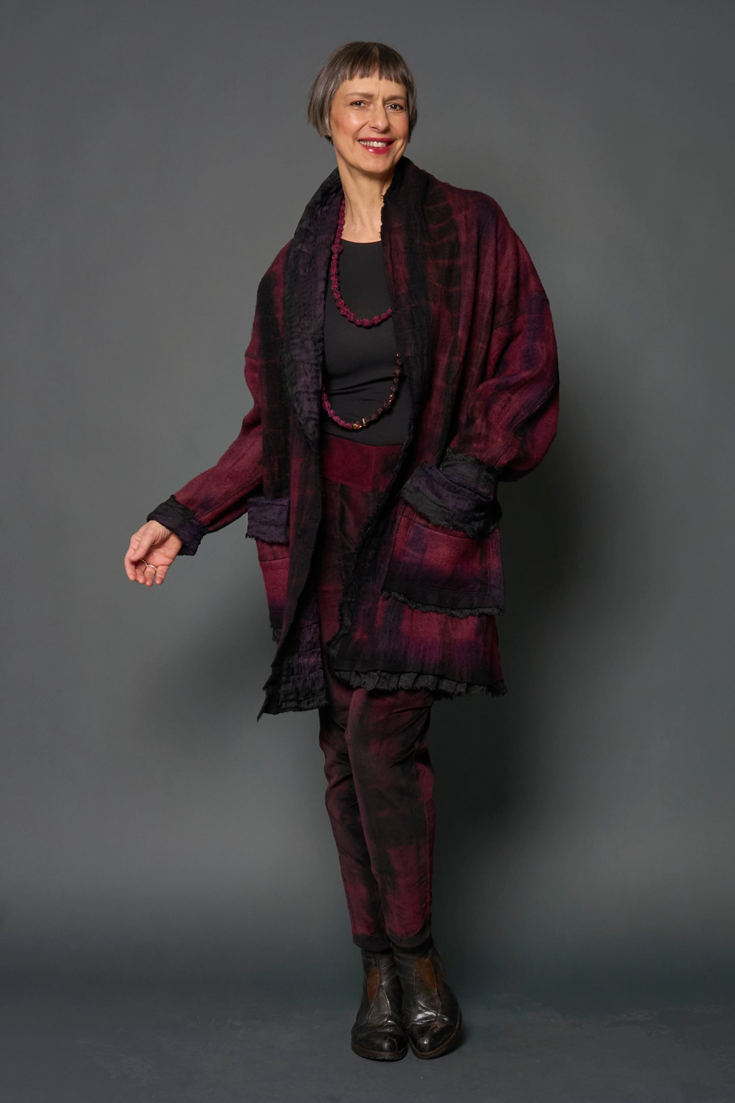 SHIBORI TIE DYE BOILED WOOL WITH JACQUARD CIGAR COAT - tb2355-pik -