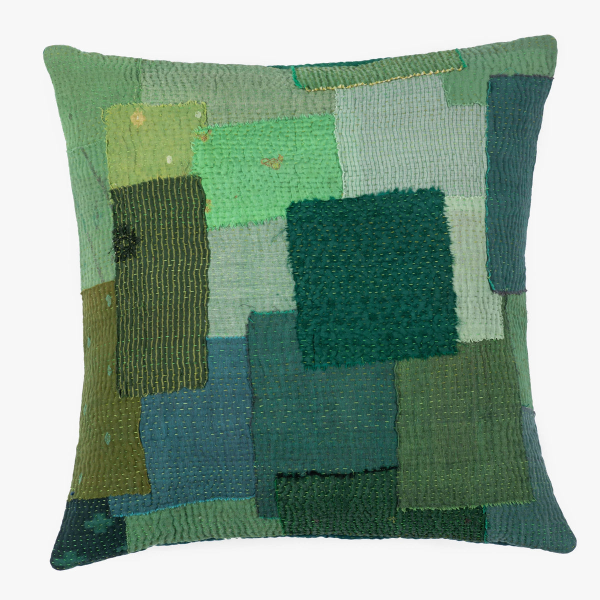 Landscape Fray Path Vintage Kantha Pillow -Green