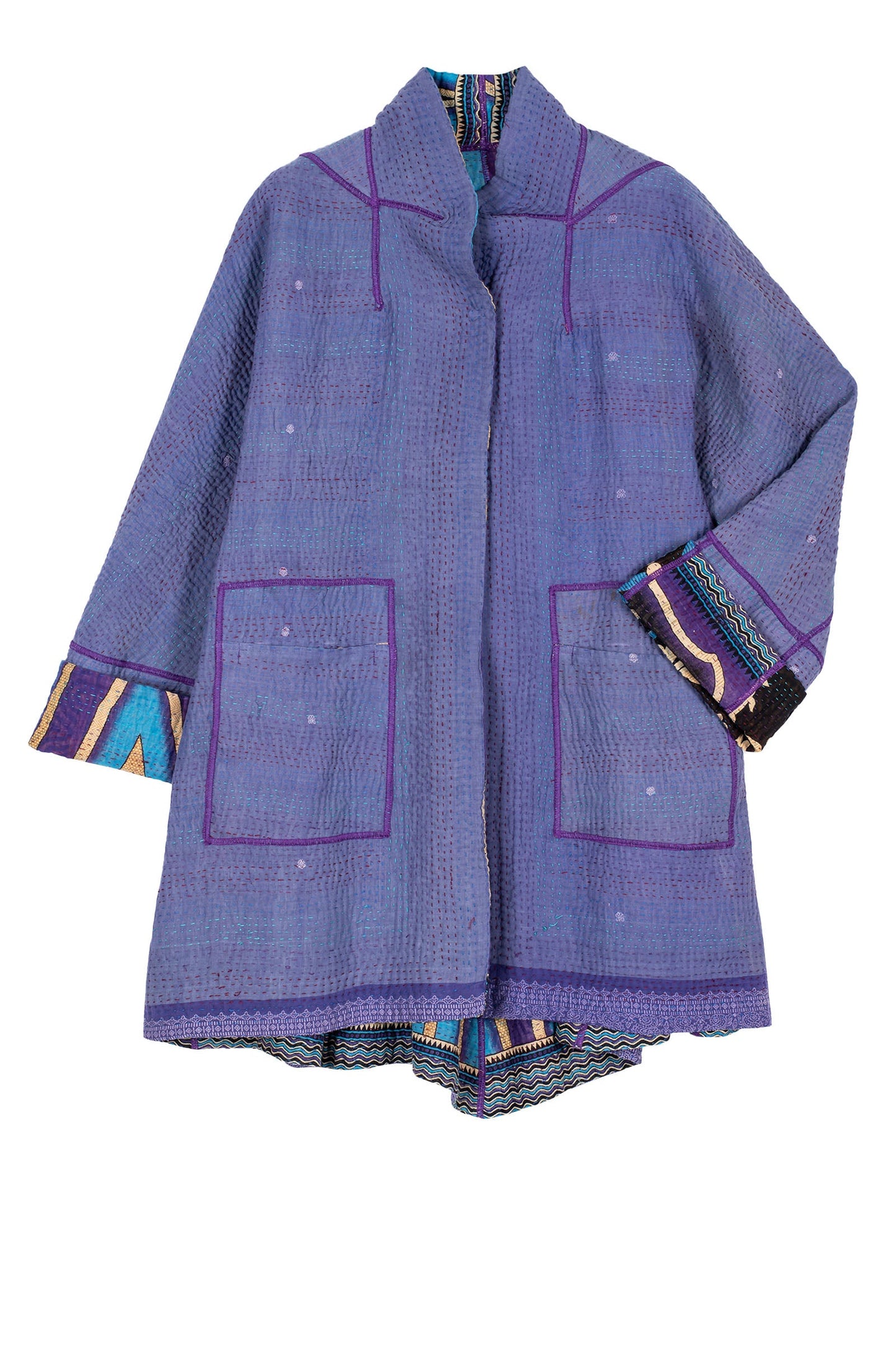 VINTAGE COTTON KANTHA FLARE LONG JKT - cv4021-0037m -
