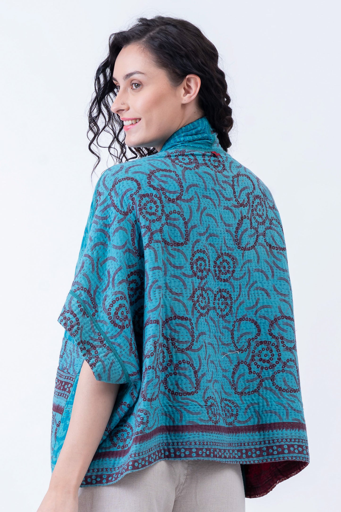 COTTON OVERDYE KANTHA MINI PONCHO - ov4060-ctuq001a -