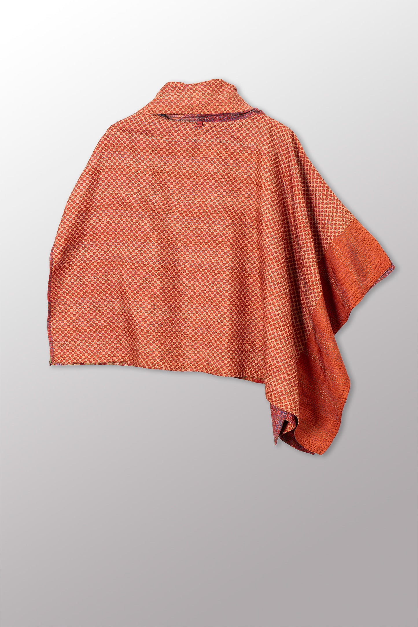 VINTAGE SILK KANTHA COWL NECK LONG CAPE - sv2842-0014a -