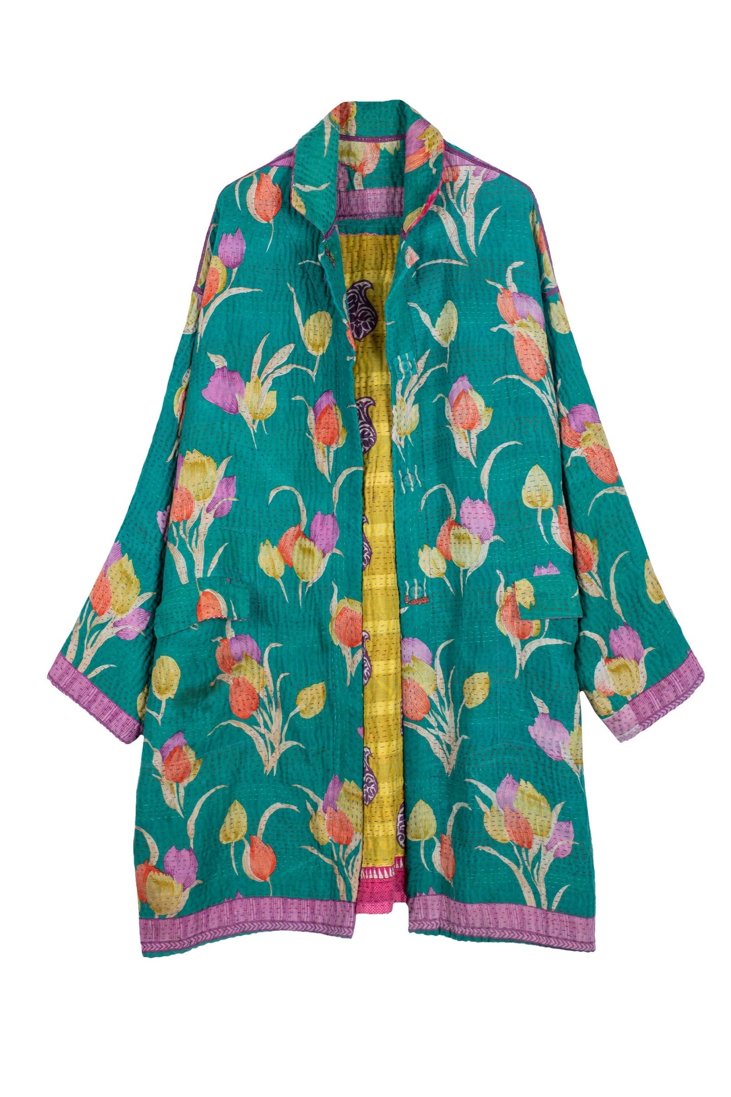 VINTAGE COTTON KANTHA LONG LINE JKT - cv4059-0007l -