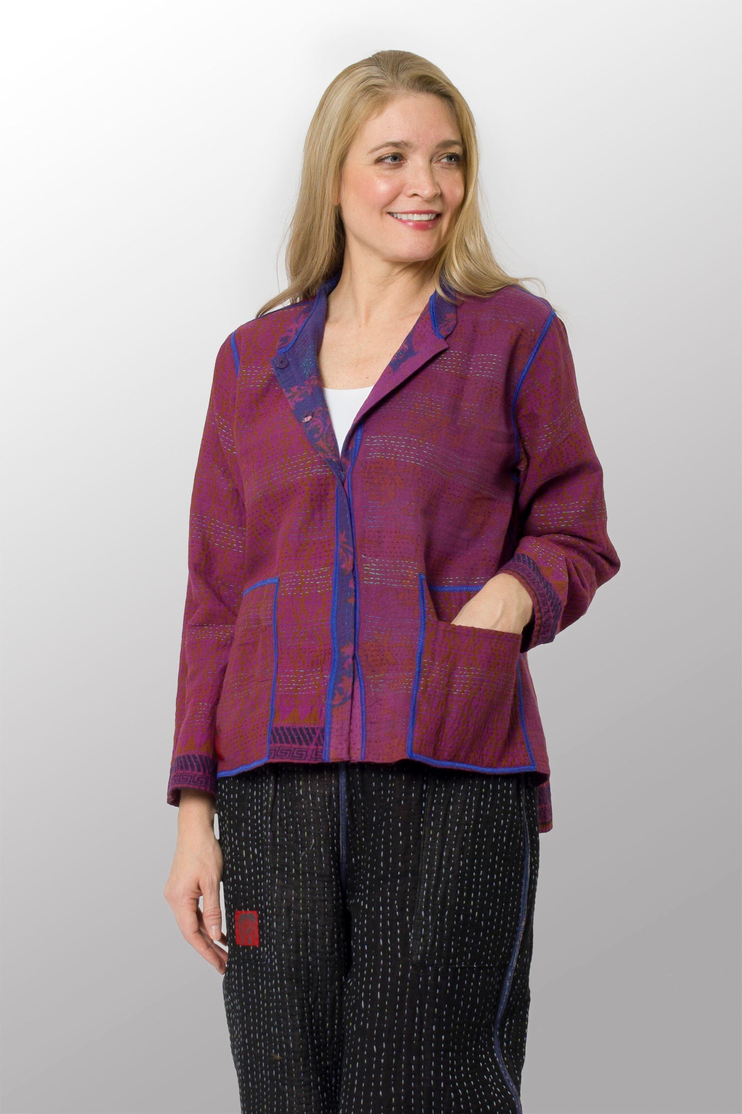 COTTON OVERDYE KANTHA KAFTAN JACKET SHORT - ov2088-cfus001s -