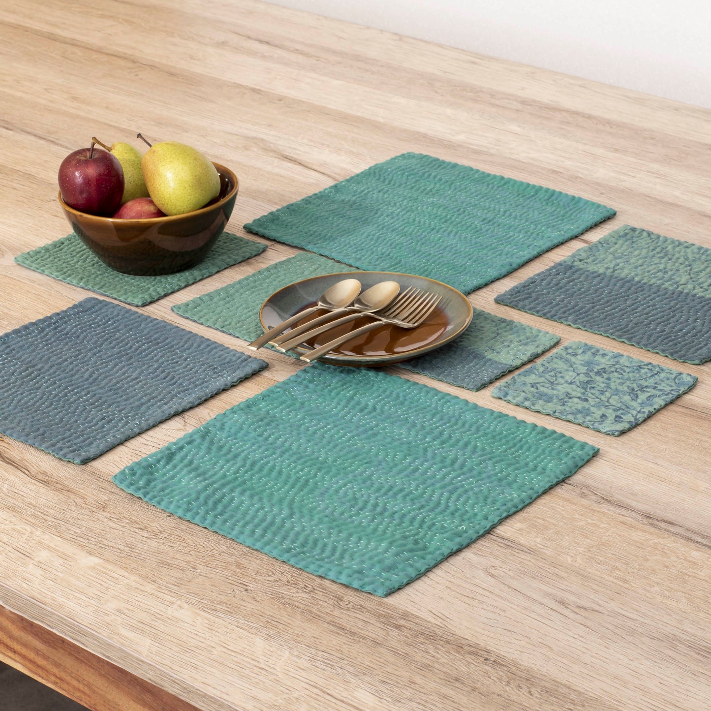Printed Fray Handmade Kantha Coasters -Sage (Set of 2)