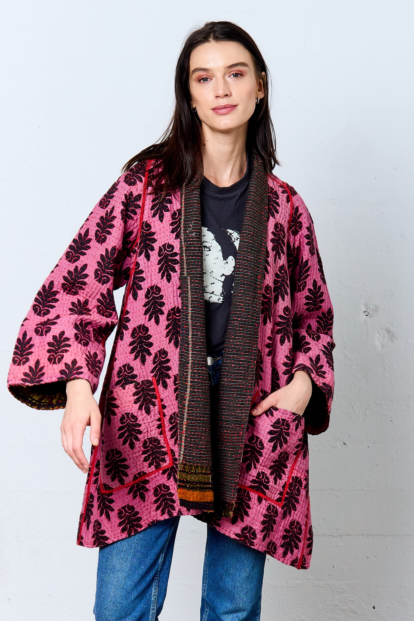 VINTAGE COTTON BBK KANTHA A-LINE JKT - bb4003-mlt -