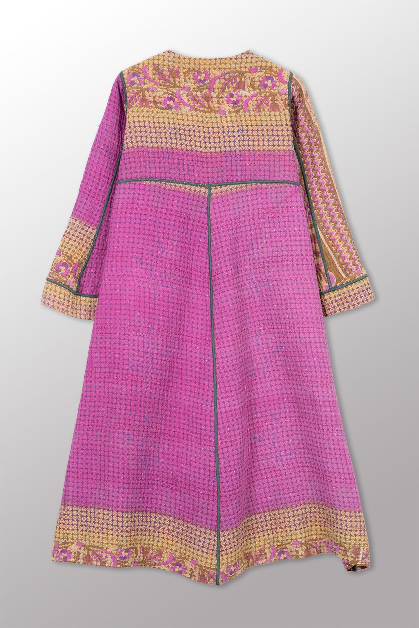 VINTAGE COTTON KANTHA WRAP FLARE COAT - cv4330-0033a -
