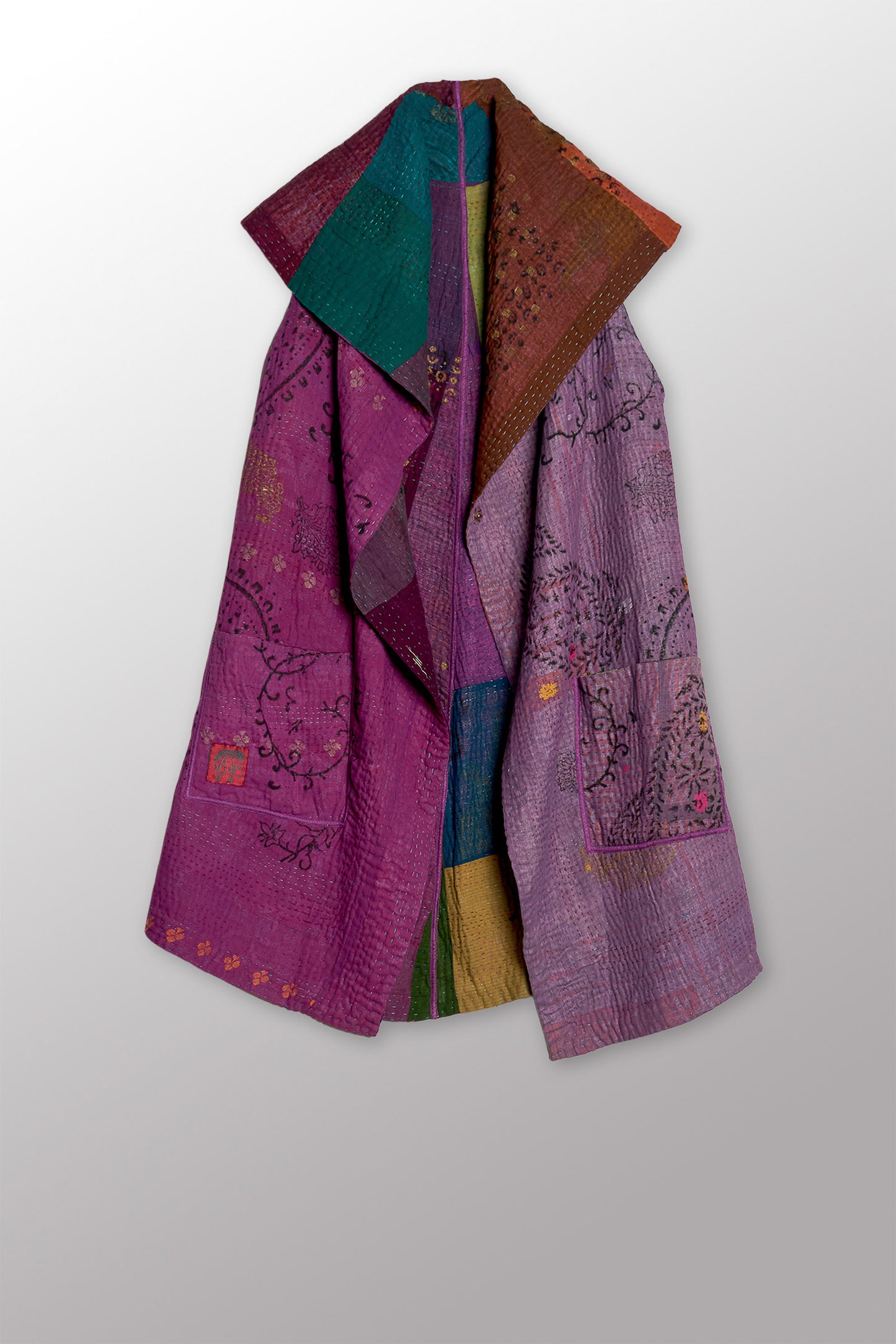 OMBRE PATCHED GOLD STAMP KANTHA CIRCULAR VEST - og4201-mlt -