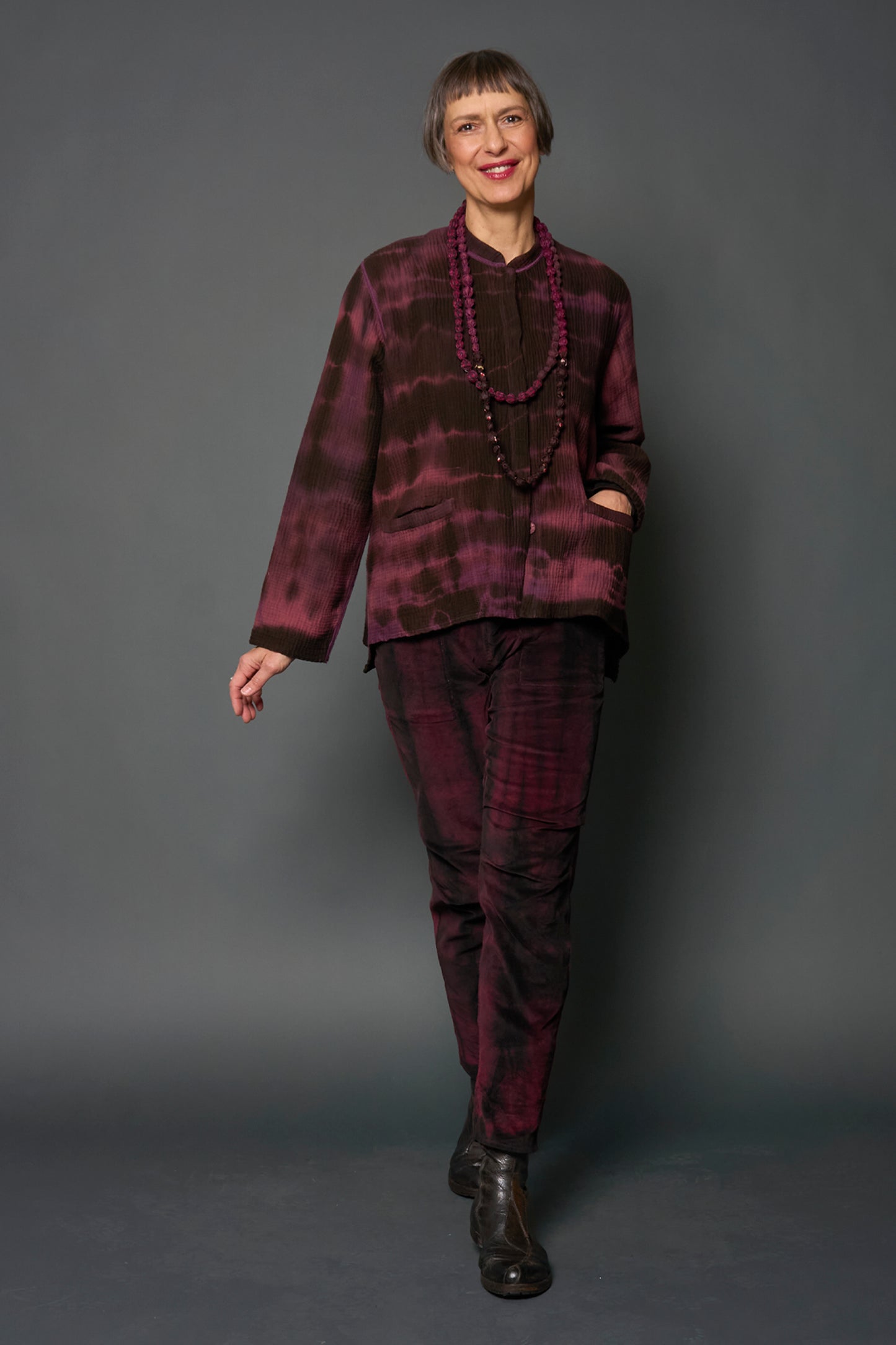 MONE SHIBORI TIE DYE KANTHA KAFTAN JACKET SHORT - ms4088-pik -
