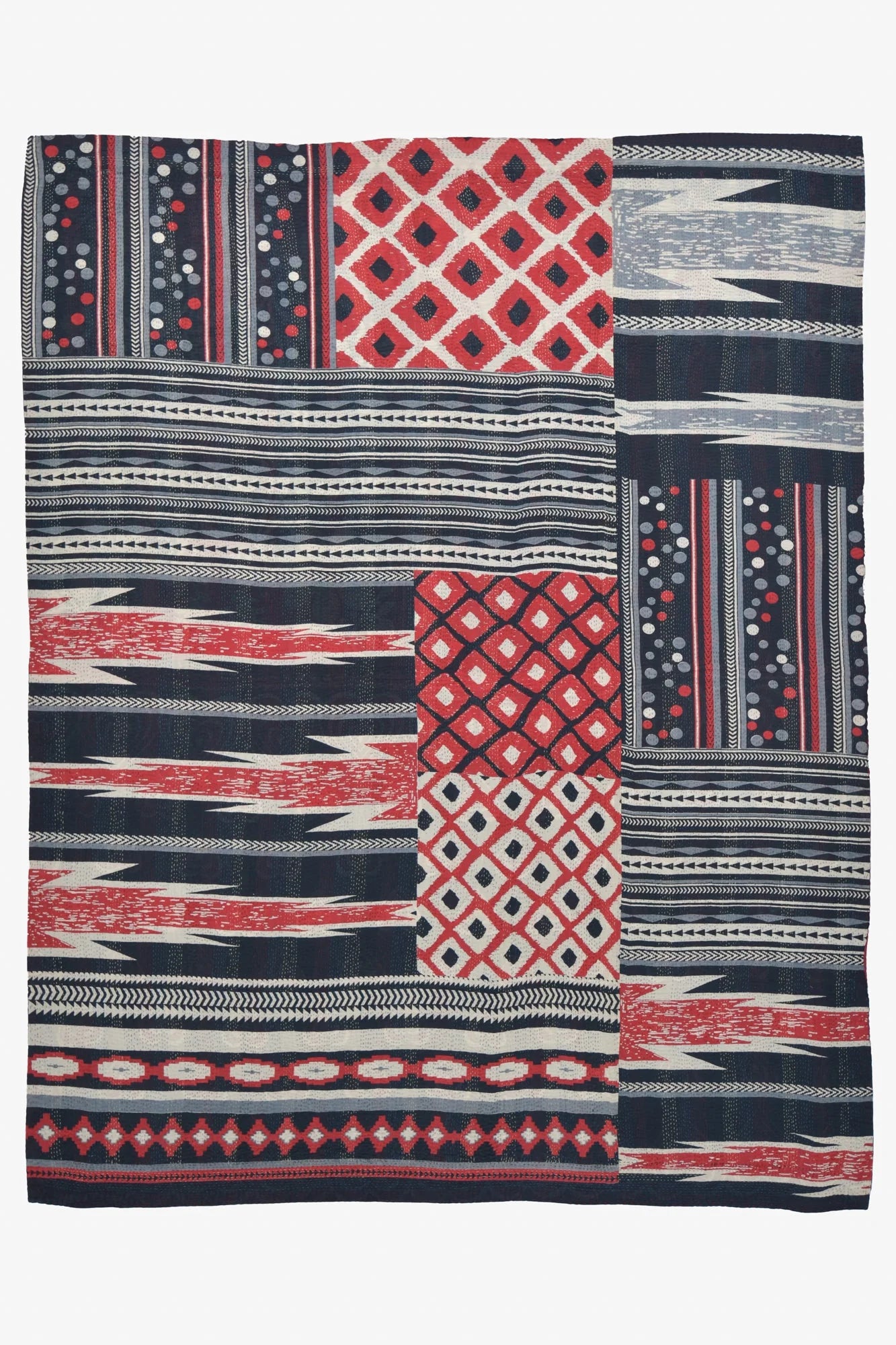 Monotone Ikat Handmade Vintage Kantha Quilts & Bed Cover -Red