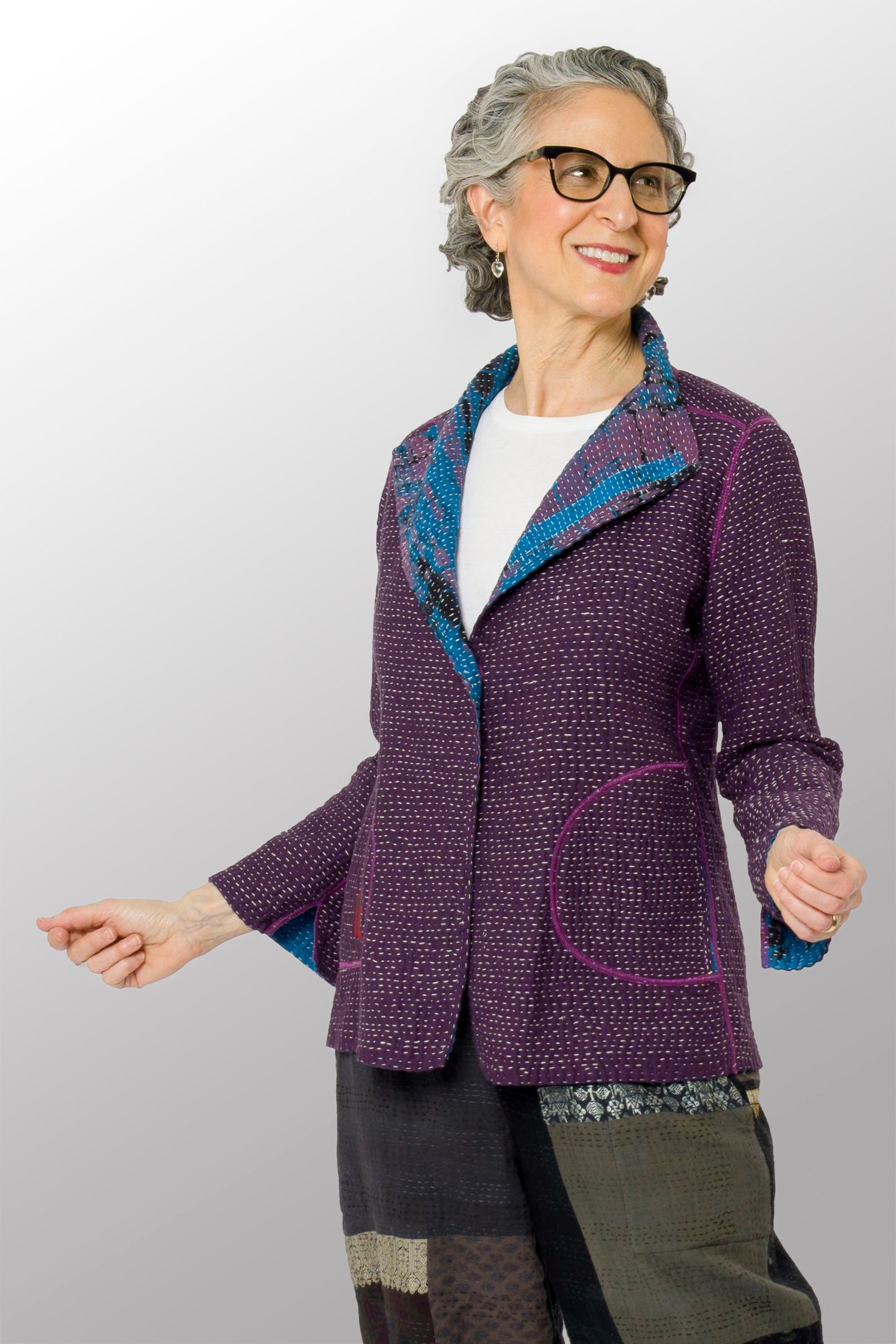 MONE SHIBORI TIE DYE KANTHA SHORT JACKET - ms5007-tuq -