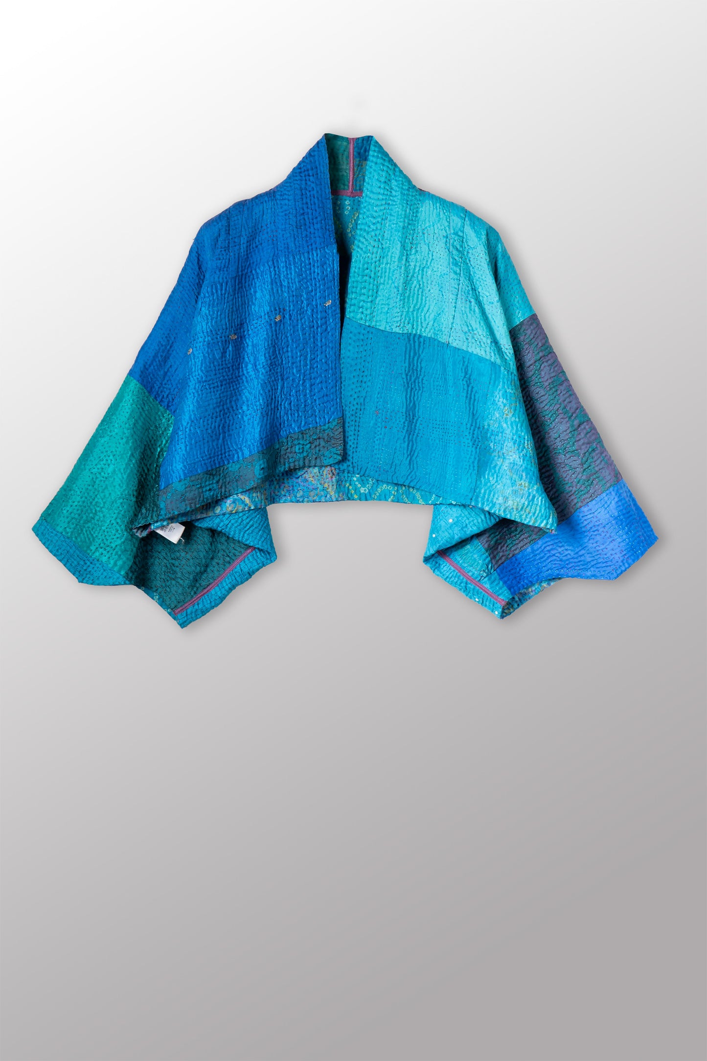 JACQUARD SILK KANTHA PUFF SLV. SHRUG - js4062-blu -