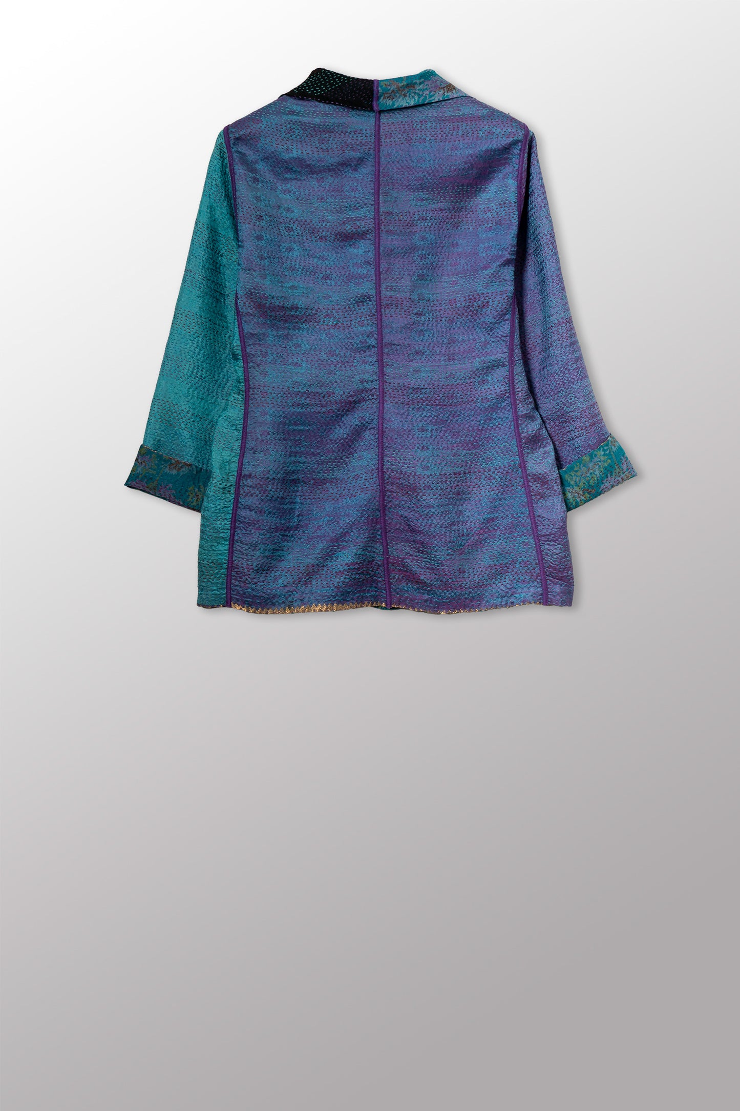 GEORGETTE JACQUARD VINTAGE SILK PATCH KANTHA SHORT JACKET - gj2007-0006s -