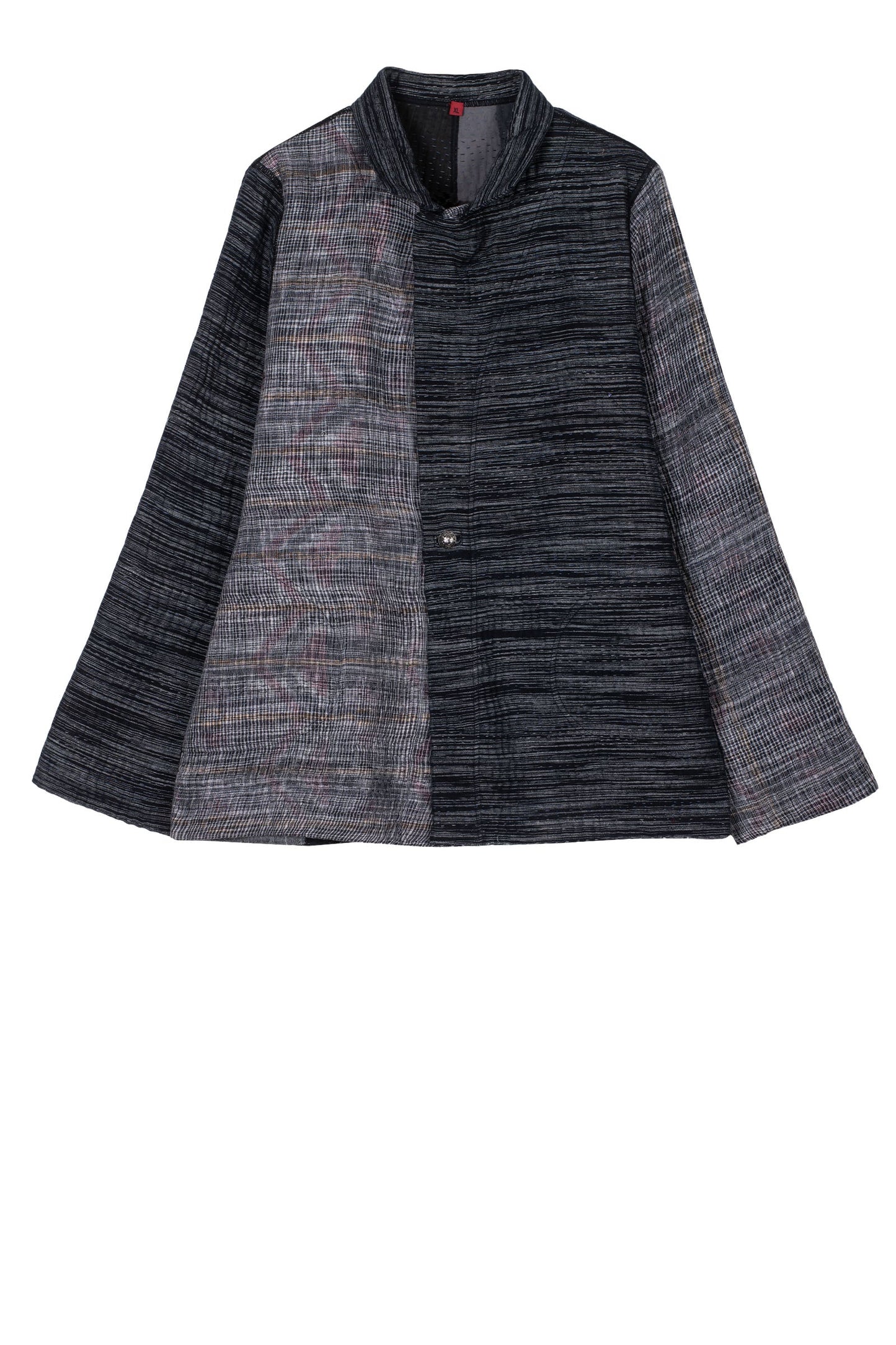 WOVEN IKAT & FRAYED PATCH KANTHA SIMPLE JKT - wk4022-gry -