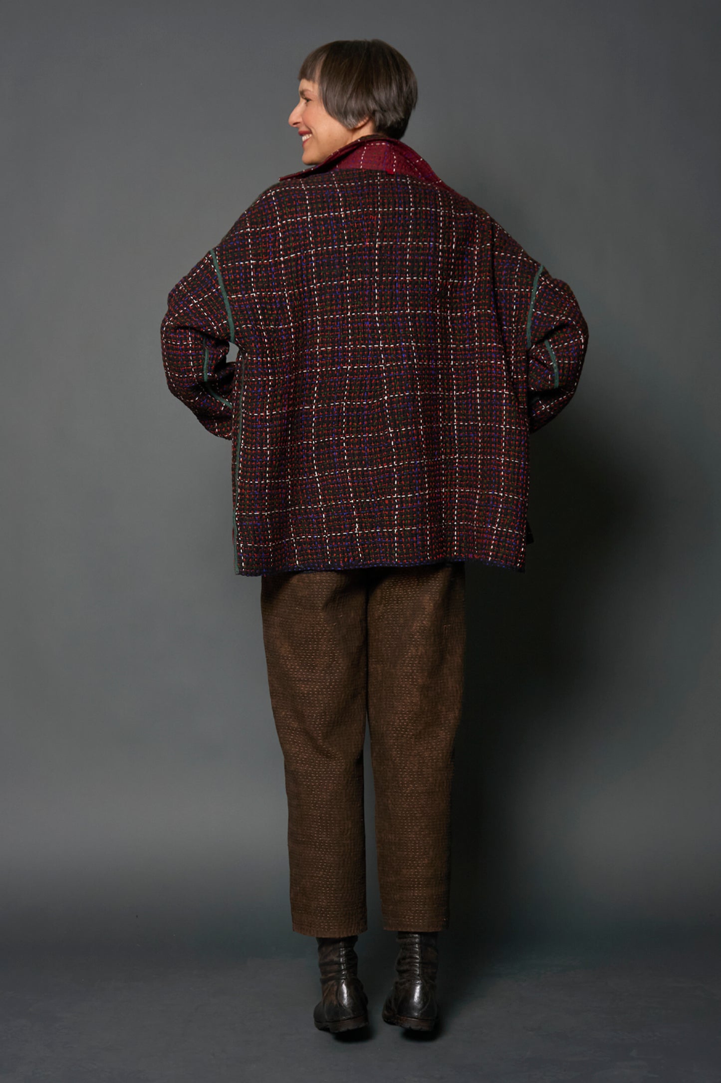 WOOL WAFFLE KANTHA RELAXED SHIRT JACKET - ww3j105-red -