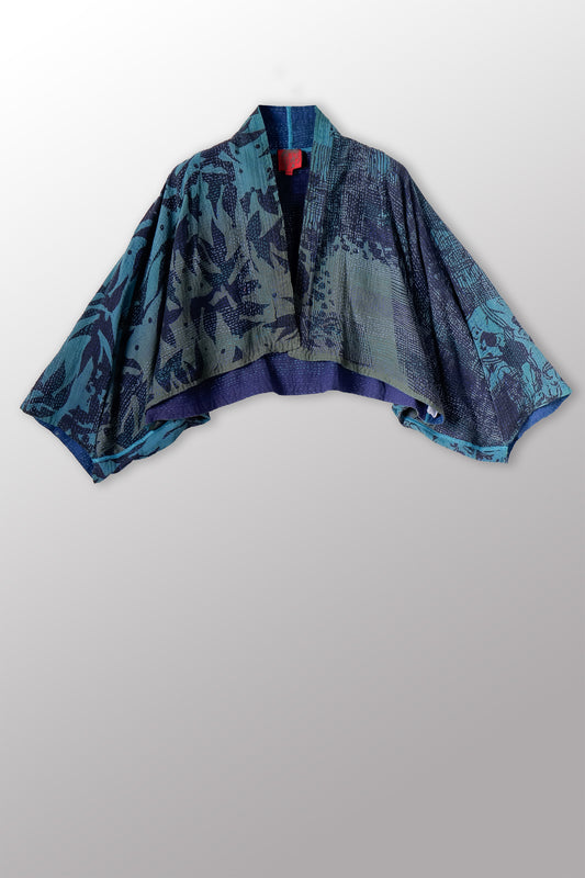 MONOTONE TWILIGHT PRINT KANTHA PUFF SLV. SHRUG - tp2062-blu -