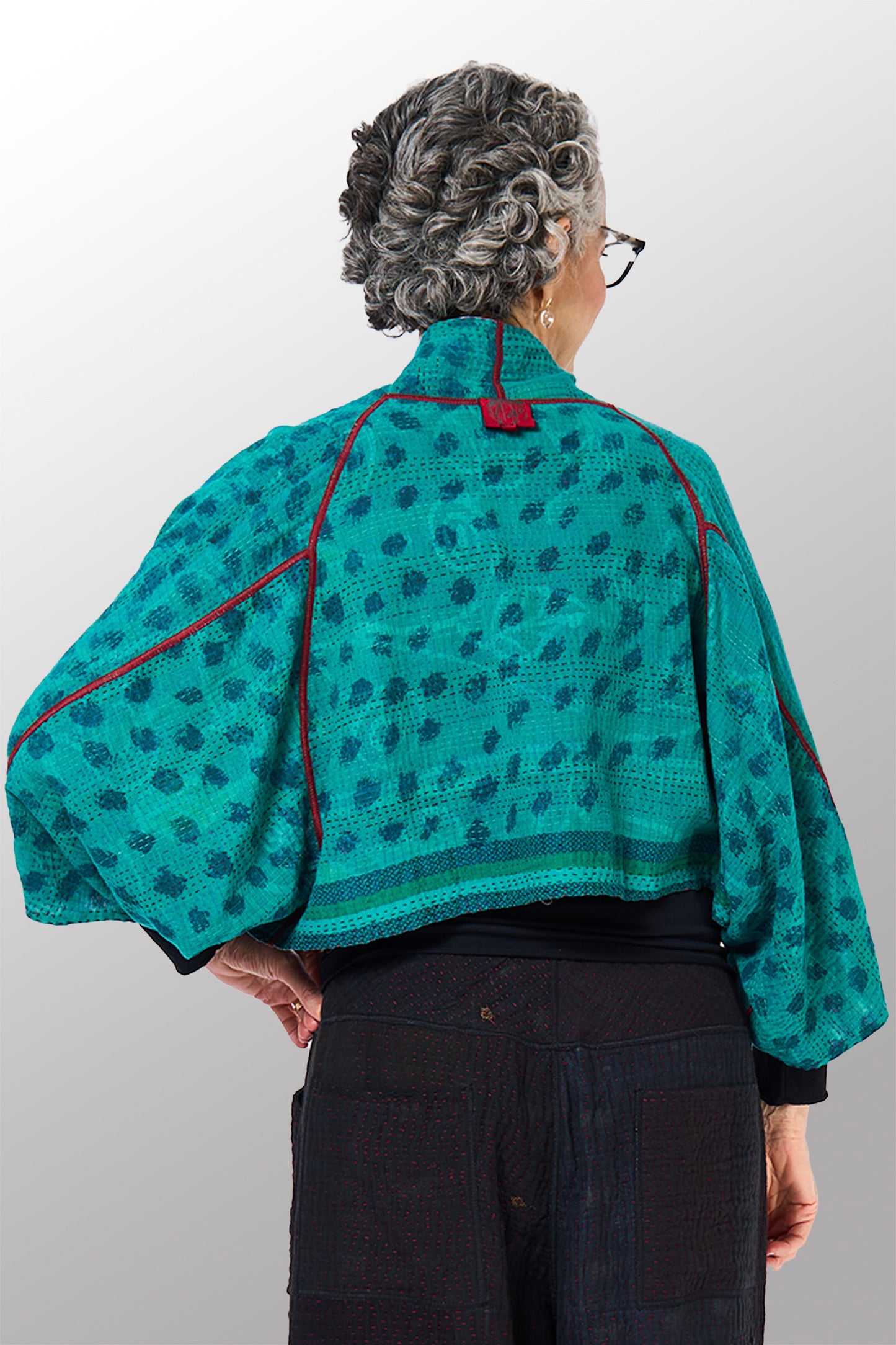 COTTON OVERDYE KANTHA PUFF SLV. SHRUG - ov2062-ctel003a -