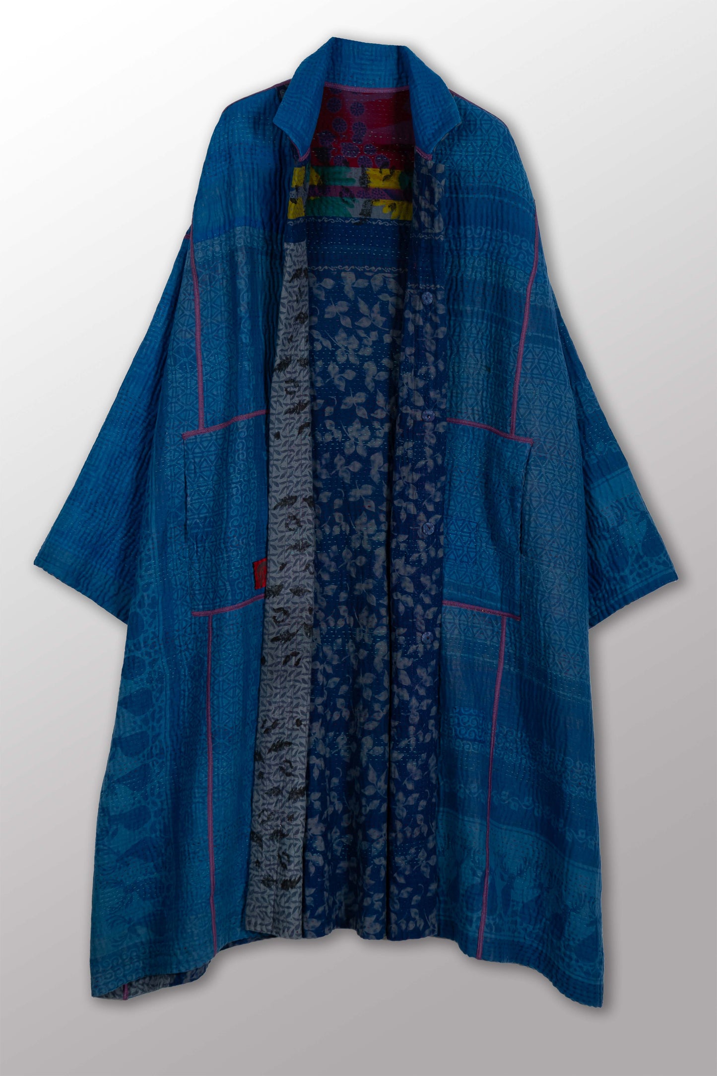 COTTON OVERDYE KANTHA NEW OVERSIZED COAT - ov4342-cblu002a -