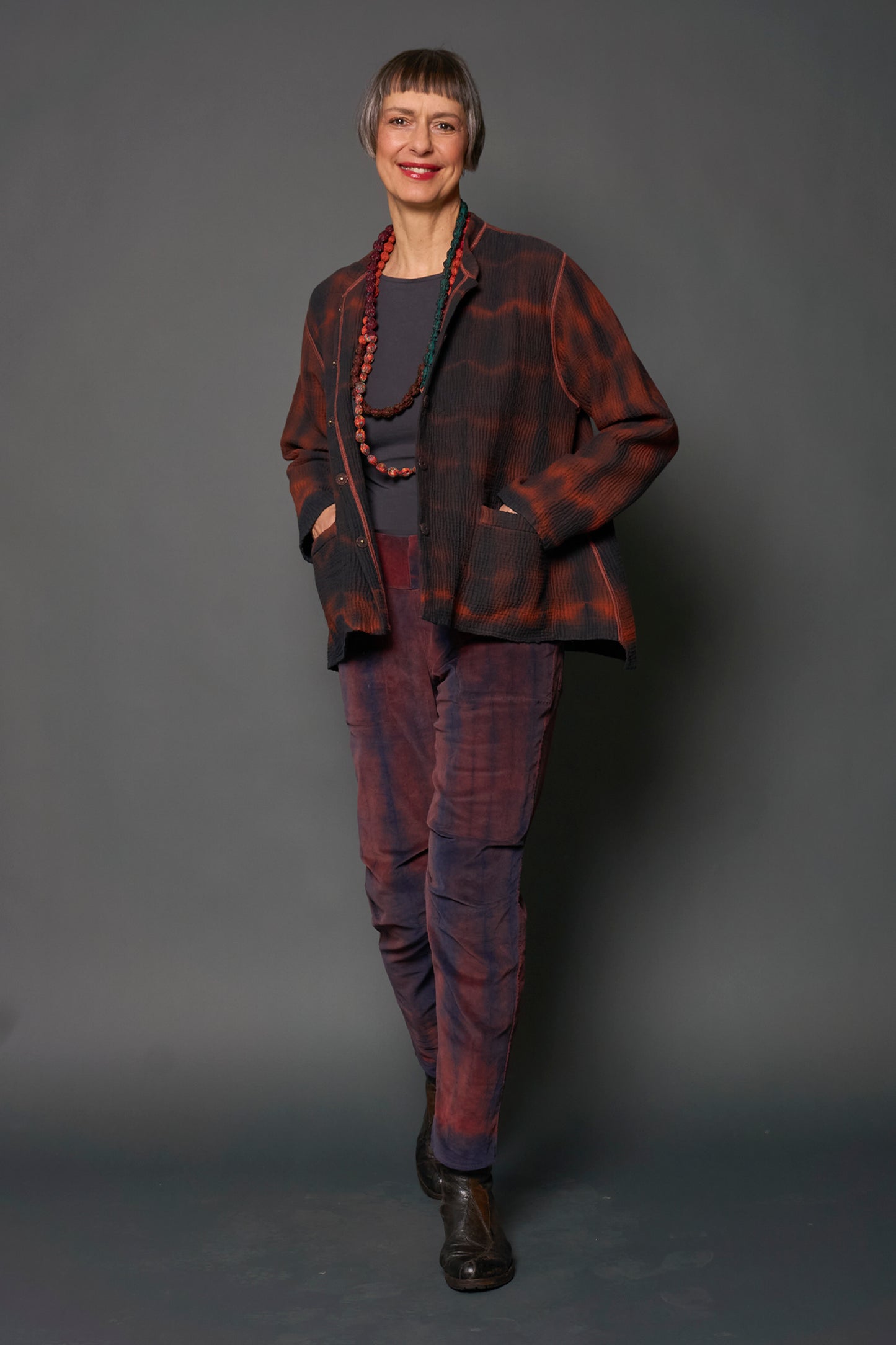 MONE SHIBORI TIE DYE KANTHA KAFTAN JACKET SHORT - ms4088-org -