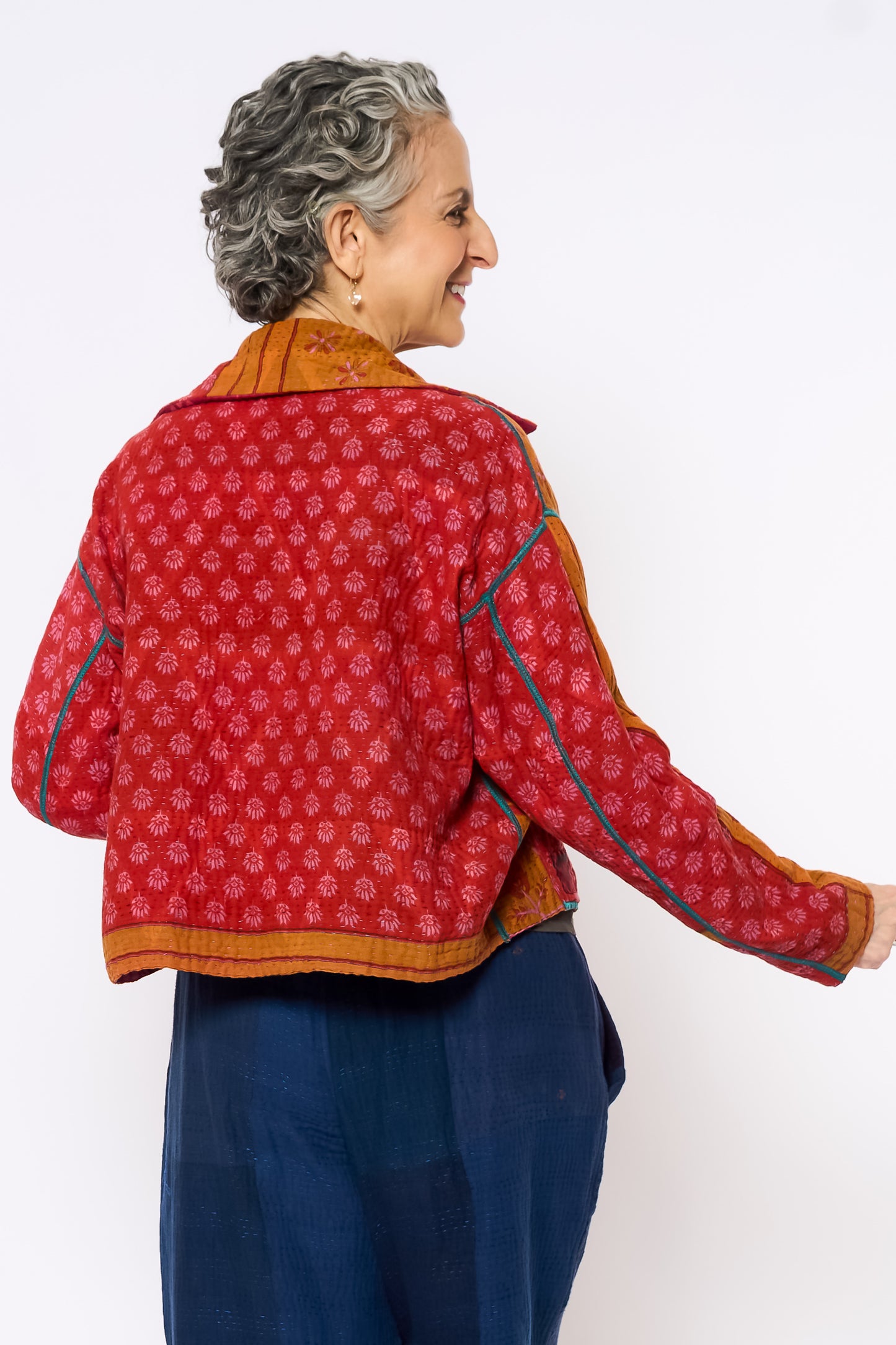 COTTON OVERDYE KANTHA NEW LAPELED SHORT JACKET - ov4j101-cpik001s -