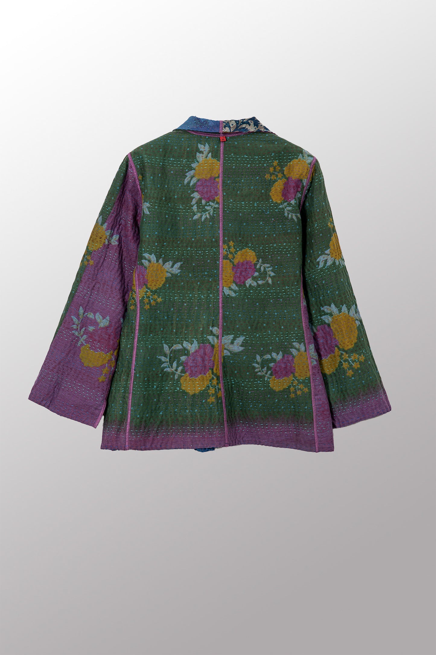 VINTAGE SILK GEORGETTE COTTON KANTHA SHORT JACKET - gc4007-0005m -