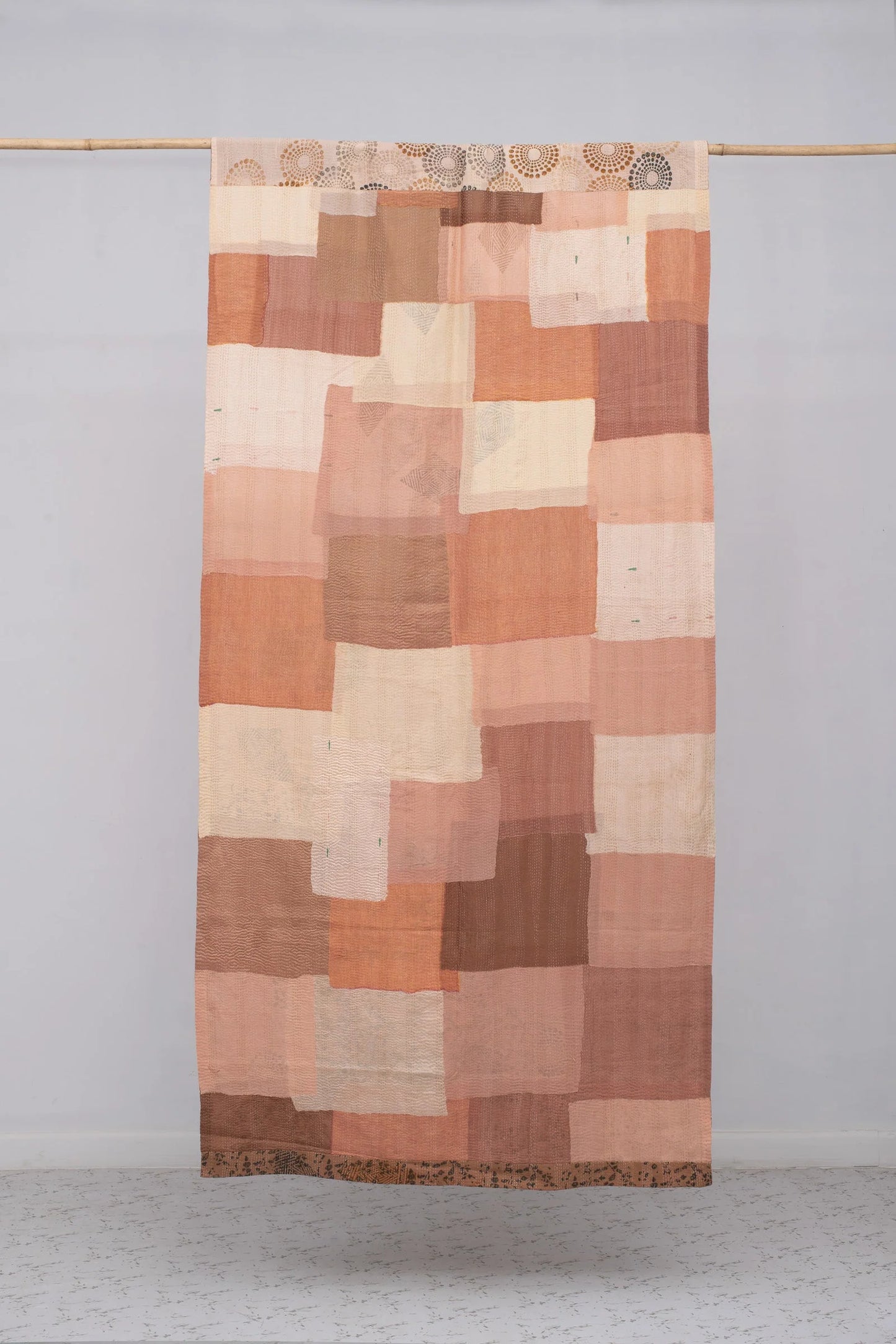 Vintage Fray Patch & Ombre Kantha Curtain -Rose Water