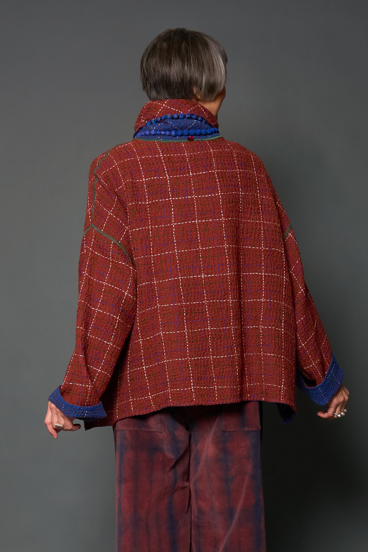 WOOL WAFFLE KANTHA RELAXED SHIRT JACKET - ww3j105-blu -