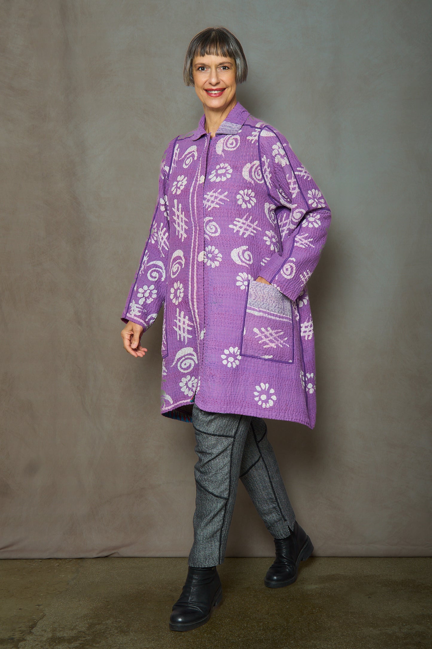 VINTAGE COTTON KANTHA A-LINE DUSTER - cv4311-0077a -