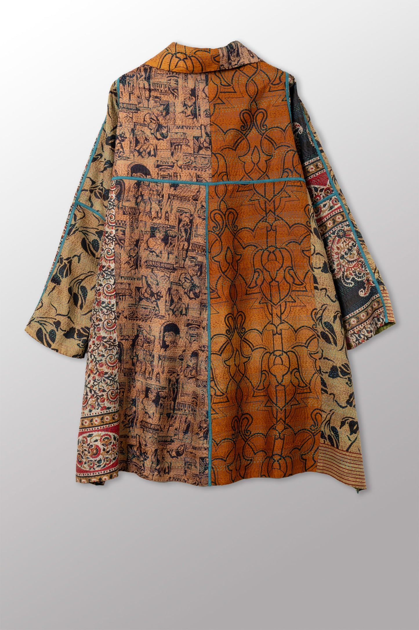 VINTAGE SILK KANTHA A-LINE DUSTER - sv2311-0017a -