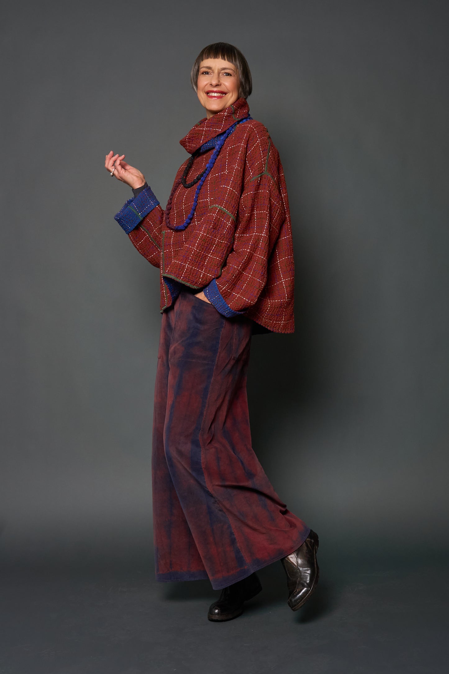 WOOL WAFFLE KANTHA RELAXED SHIRT JACKET - ww3j105-blu -