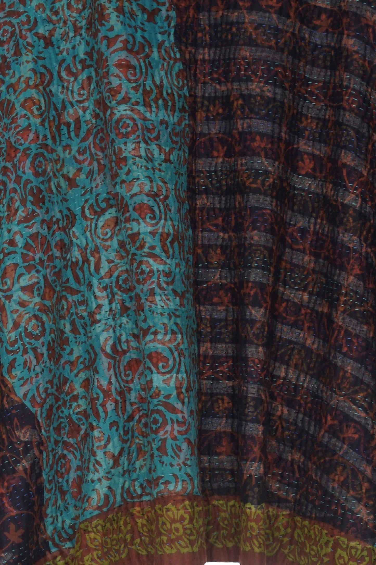 BAGH PRINT KANTHA DOUBLE COLLAR PONCHO - bg4323-brn -