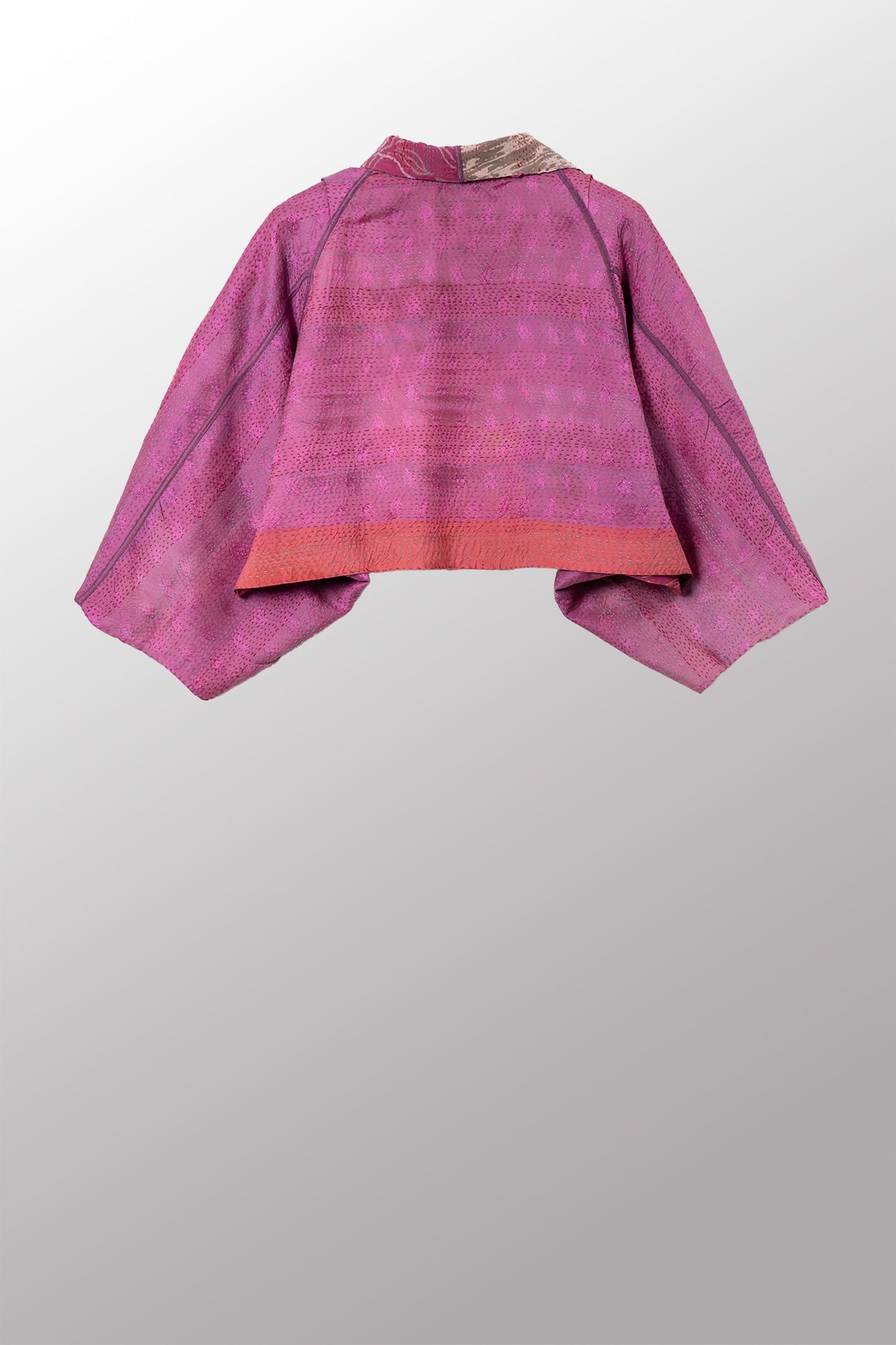 GEORGETTE JACQUARD VINTAGE SILK PATCH KANTHA PUFF SLV. SHRUG - gj2062-0004a -