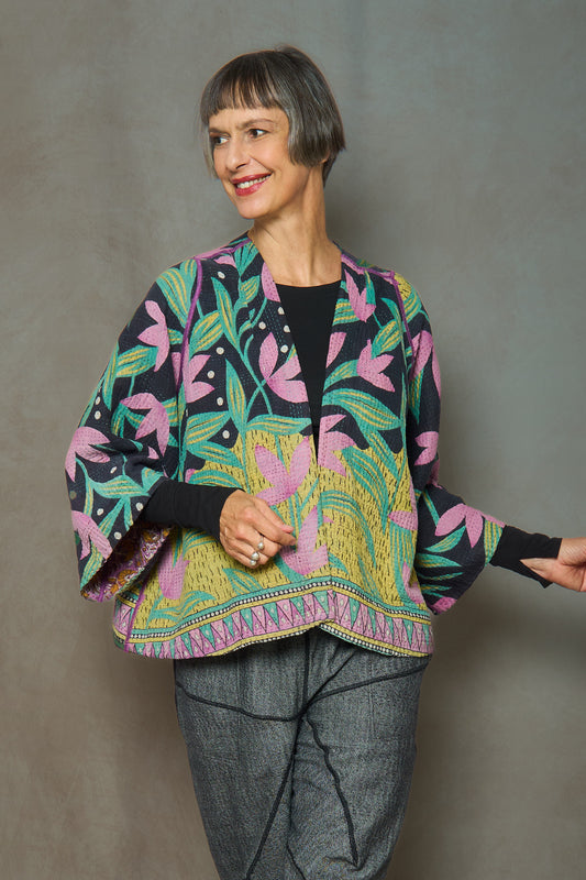 VINTAGE COTTON KANTHA BELL SHAPE JKT - cv4048-0047a -