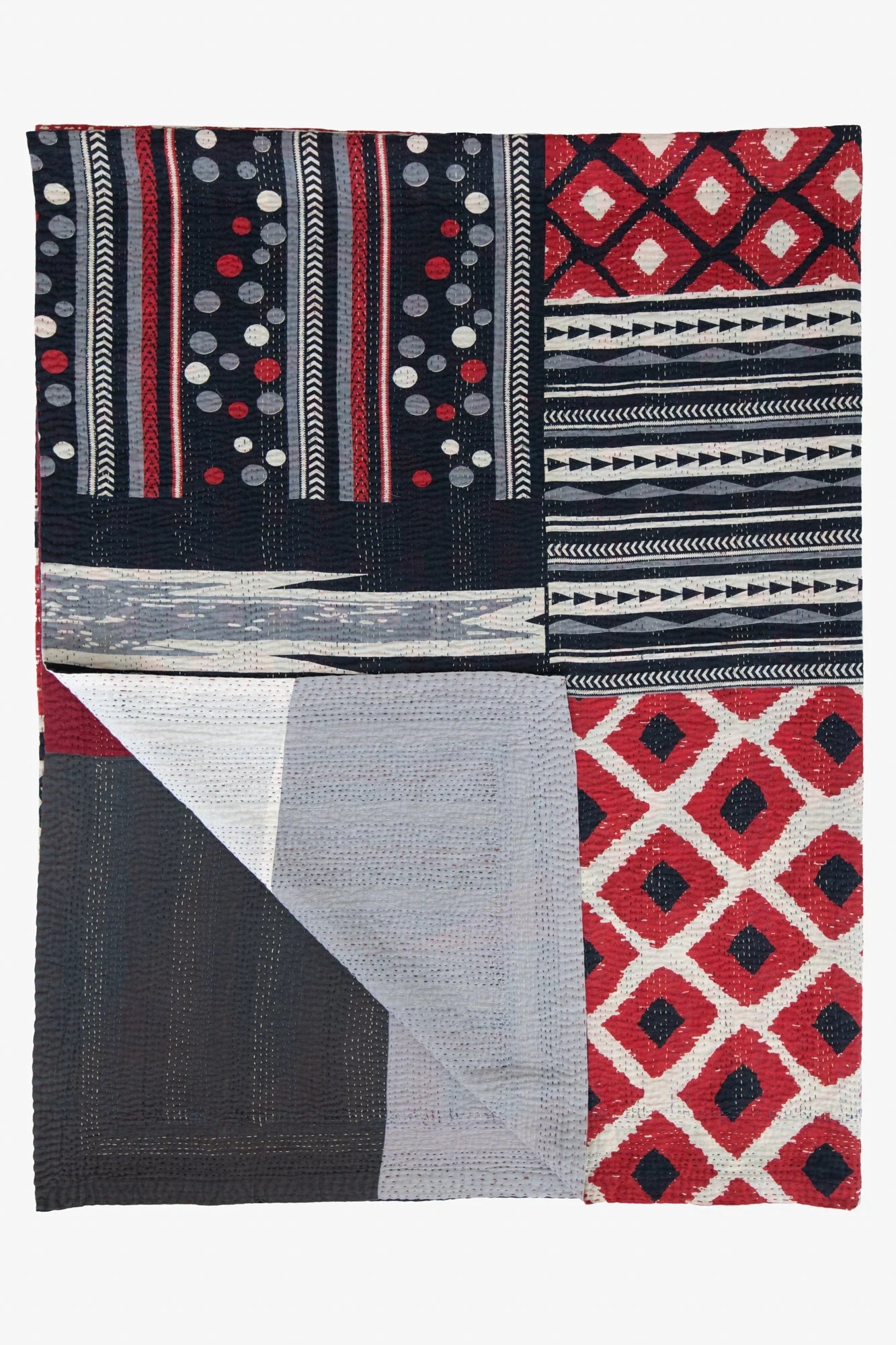 Monotone Ikat Handmade Vintage Kantha Throw -Red