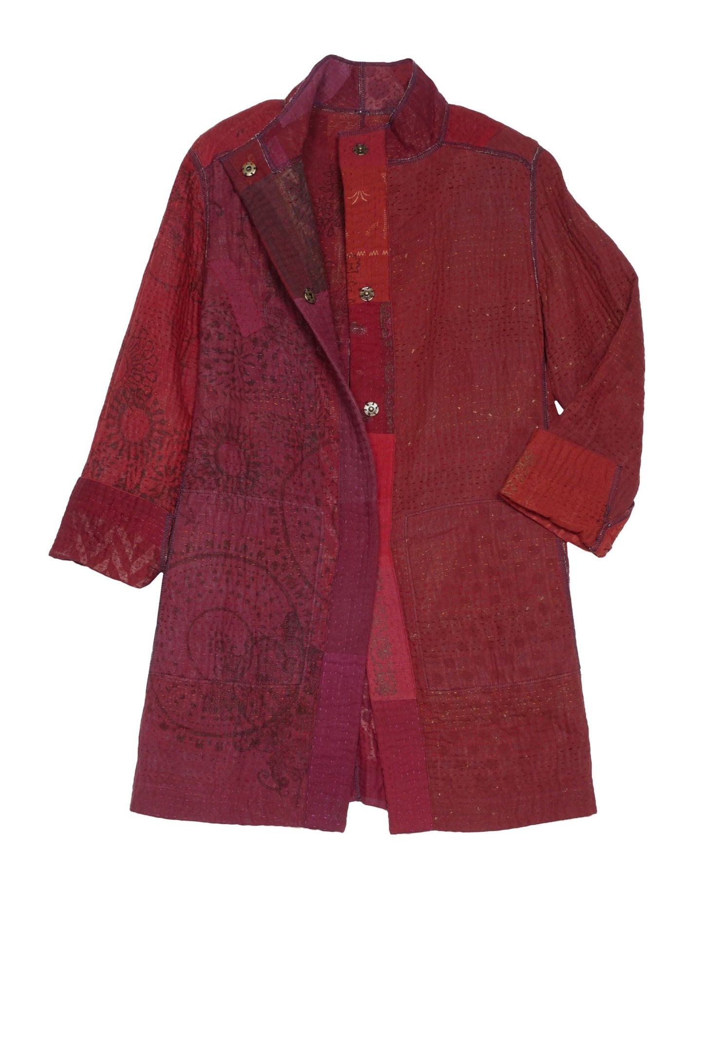 OMBRE PATCHED GOLD STAMP KANTHA LONG JKT - og4006-red -
