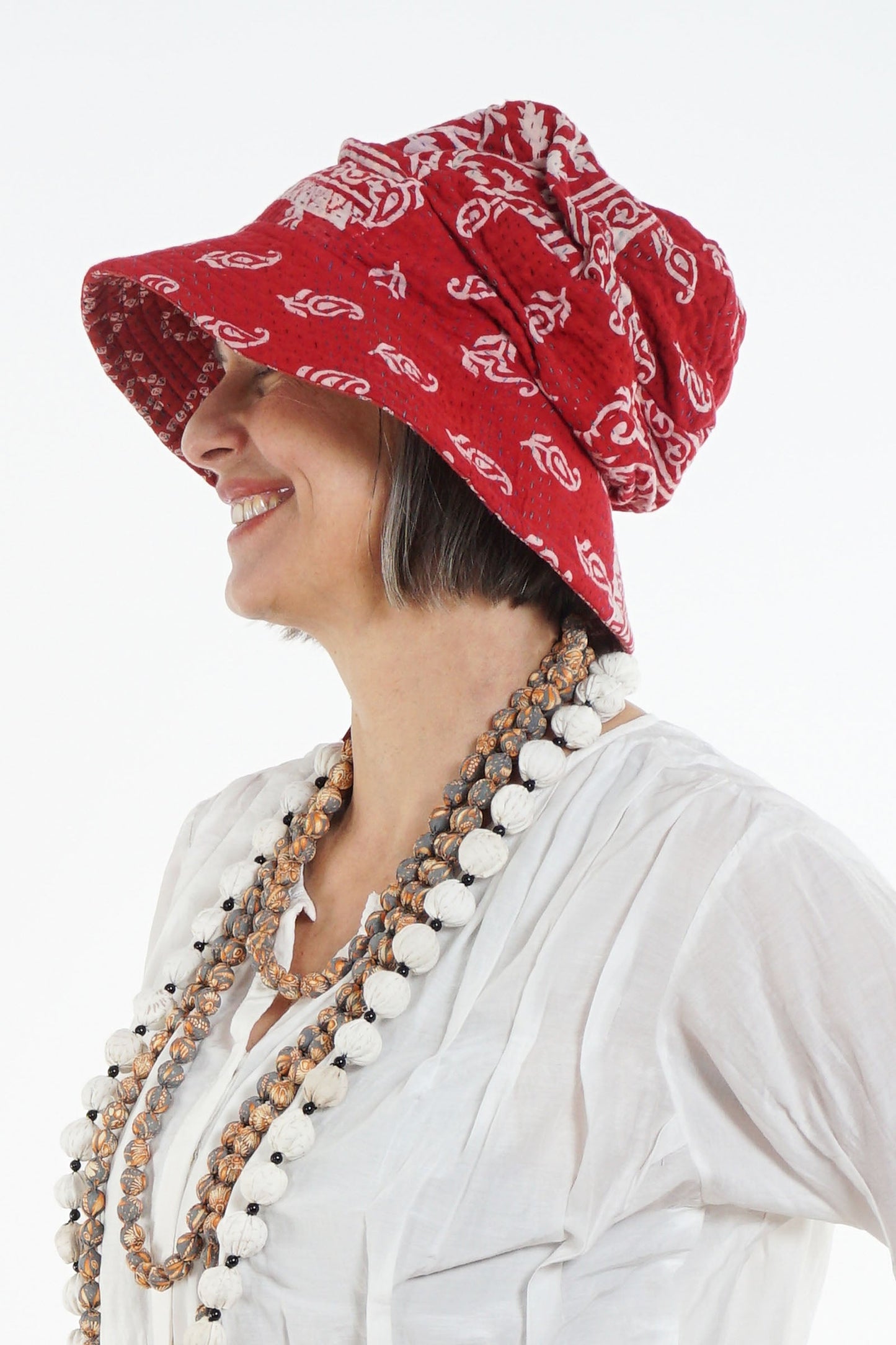 VINTAGE COTTON KANTHA FULL BRIM HAT - cv4889-red -