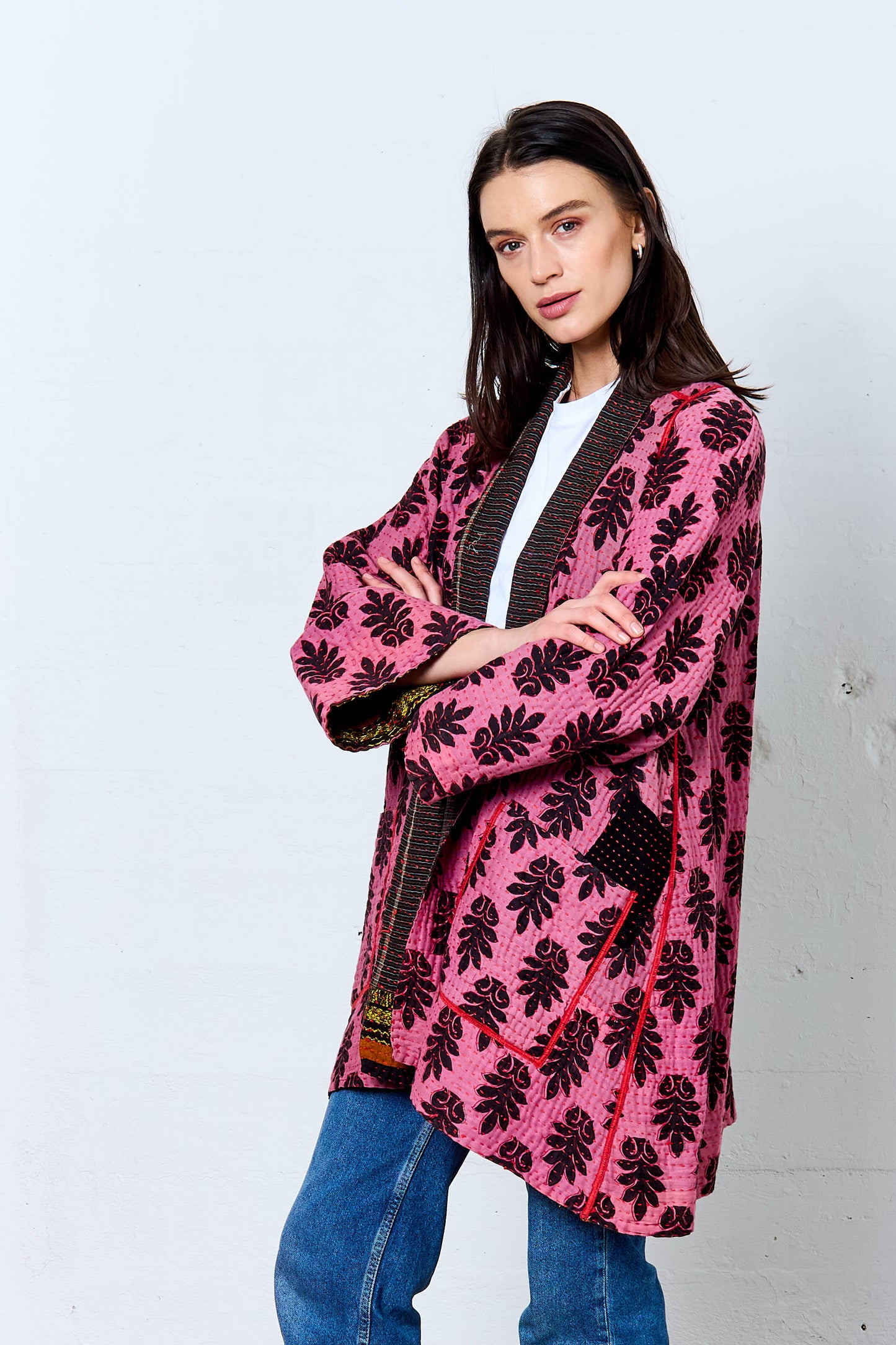 VINTAGE COTTON BBK KANTHA A-LINE JKT - bb4003-mlt -