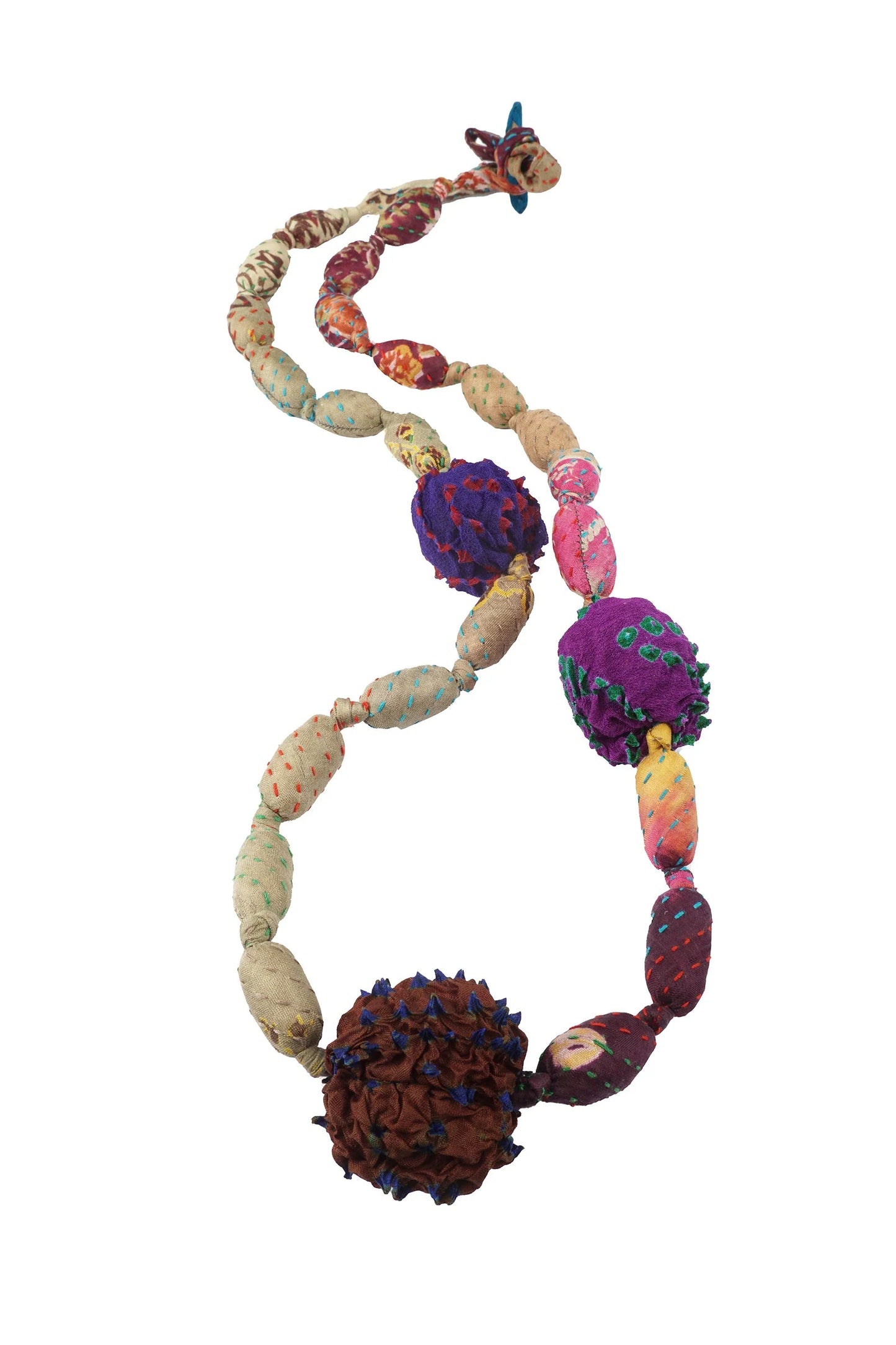 VINTAGE SILK KANTHA SEA URCHIN MEDIUM NECKLACE - sv2709-brn -