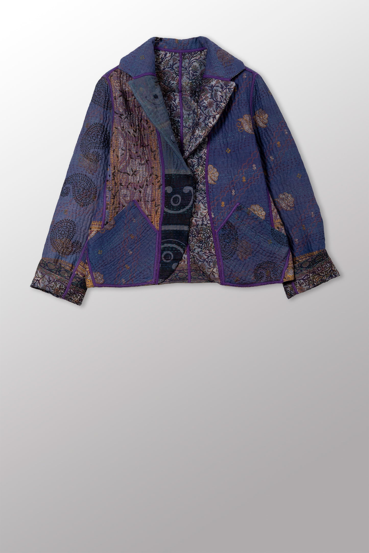 VINTAGE COTTON KANTHA CROPPED BASIC JACKET - cv4096-0005m -
