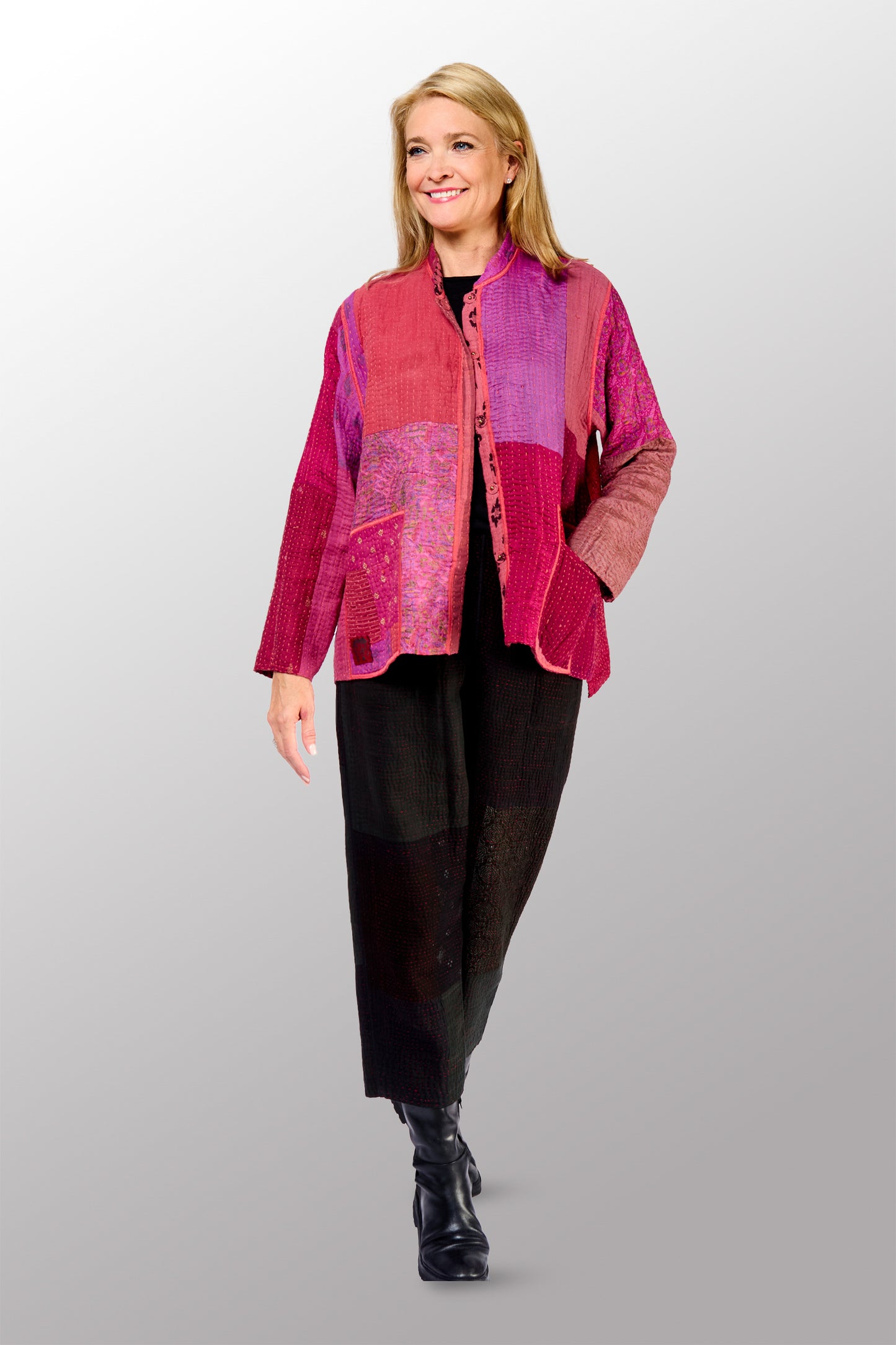 BBK PATCH KANTHA KAFTAN JACKET SHORT - bl-bbp4088-pik -