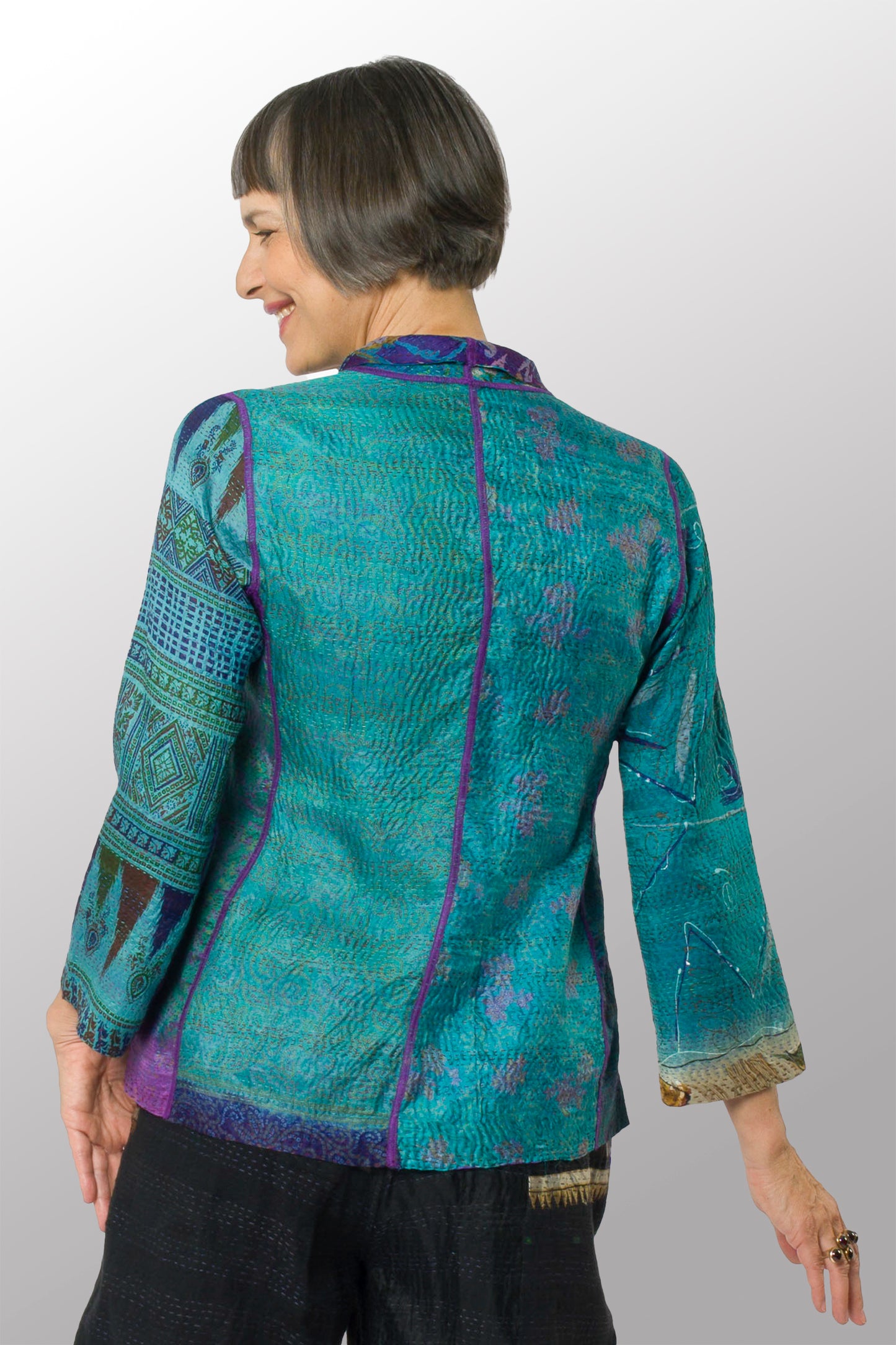 VINTAGE SILK KANTHA SHORT JKT - sv2007-0057s -
