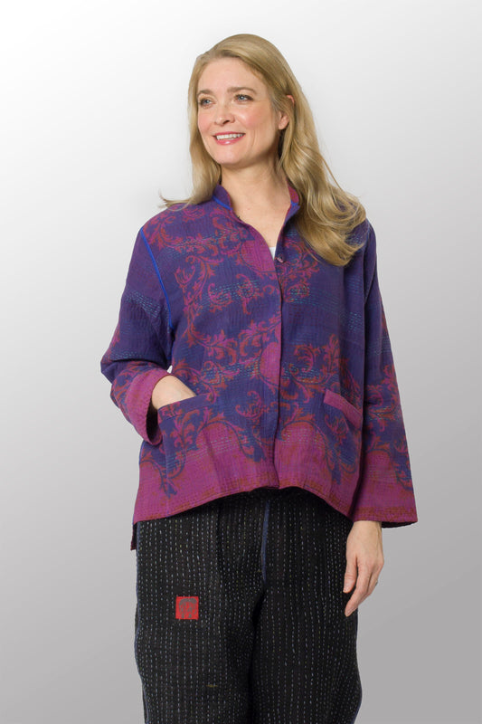 COTTON OVERDYE KANTHA KAFTAN JACKET SHORT - ov2088-cfus001s -