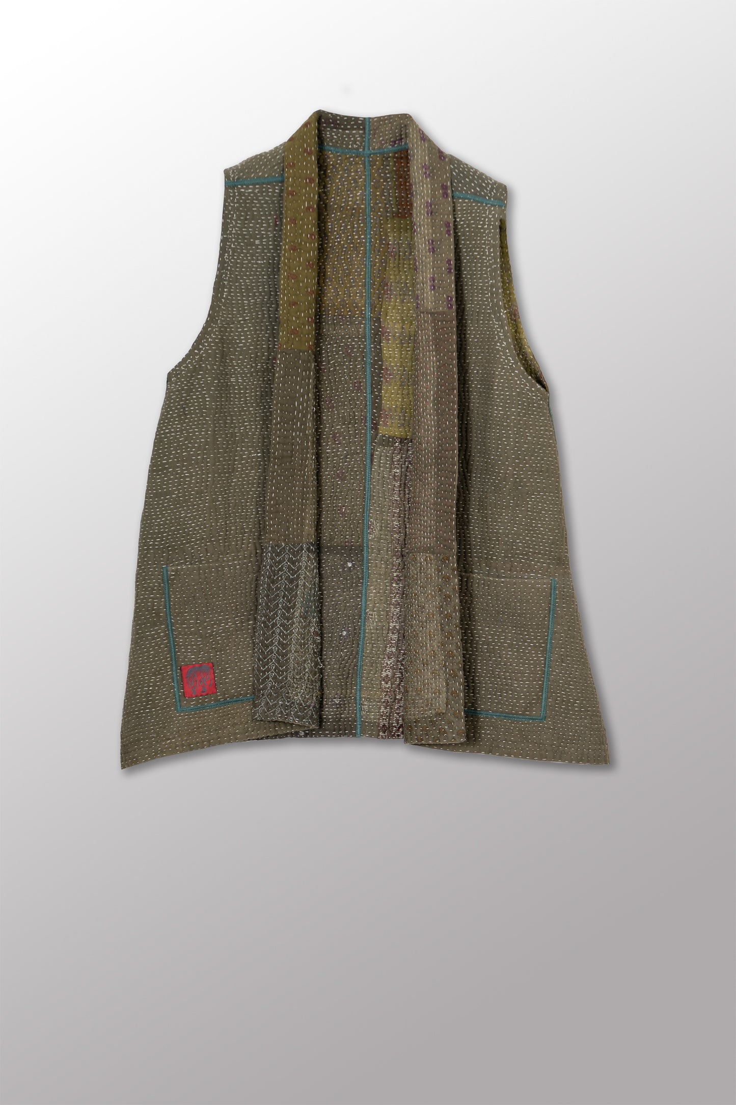MUJI PATCH KANTHA KIMONO VEST SHORT - mp4248-grn -