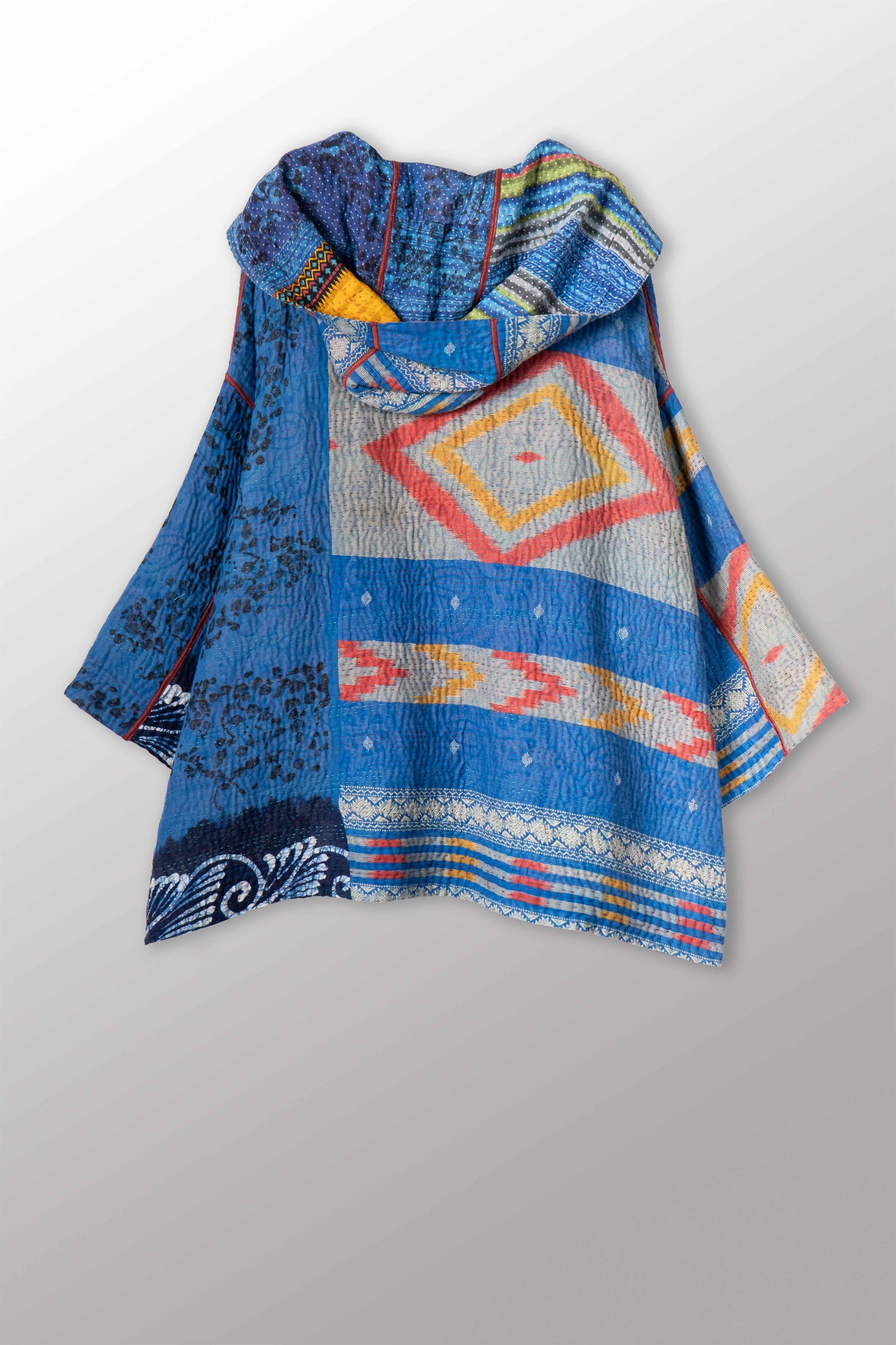 VINTAGE COTTON KANTHA HOODIE PONCHO - cv4064-0035a -
