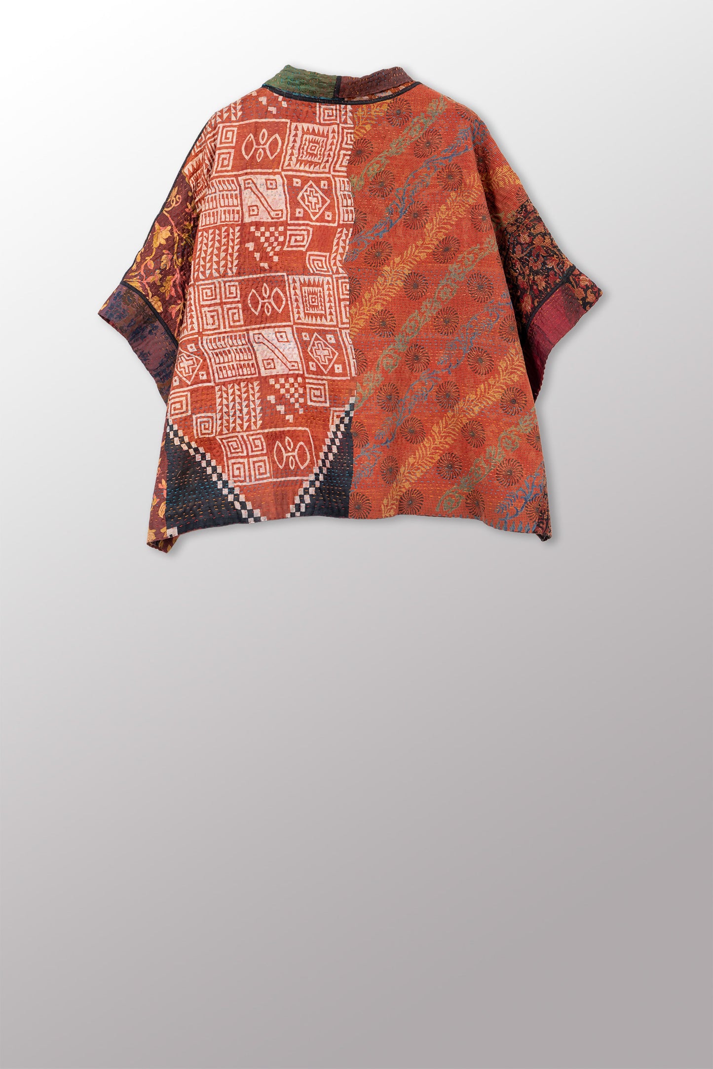 JACQUARD SILK KANTHA MINI PONCHO - js4060-cbrn002a -