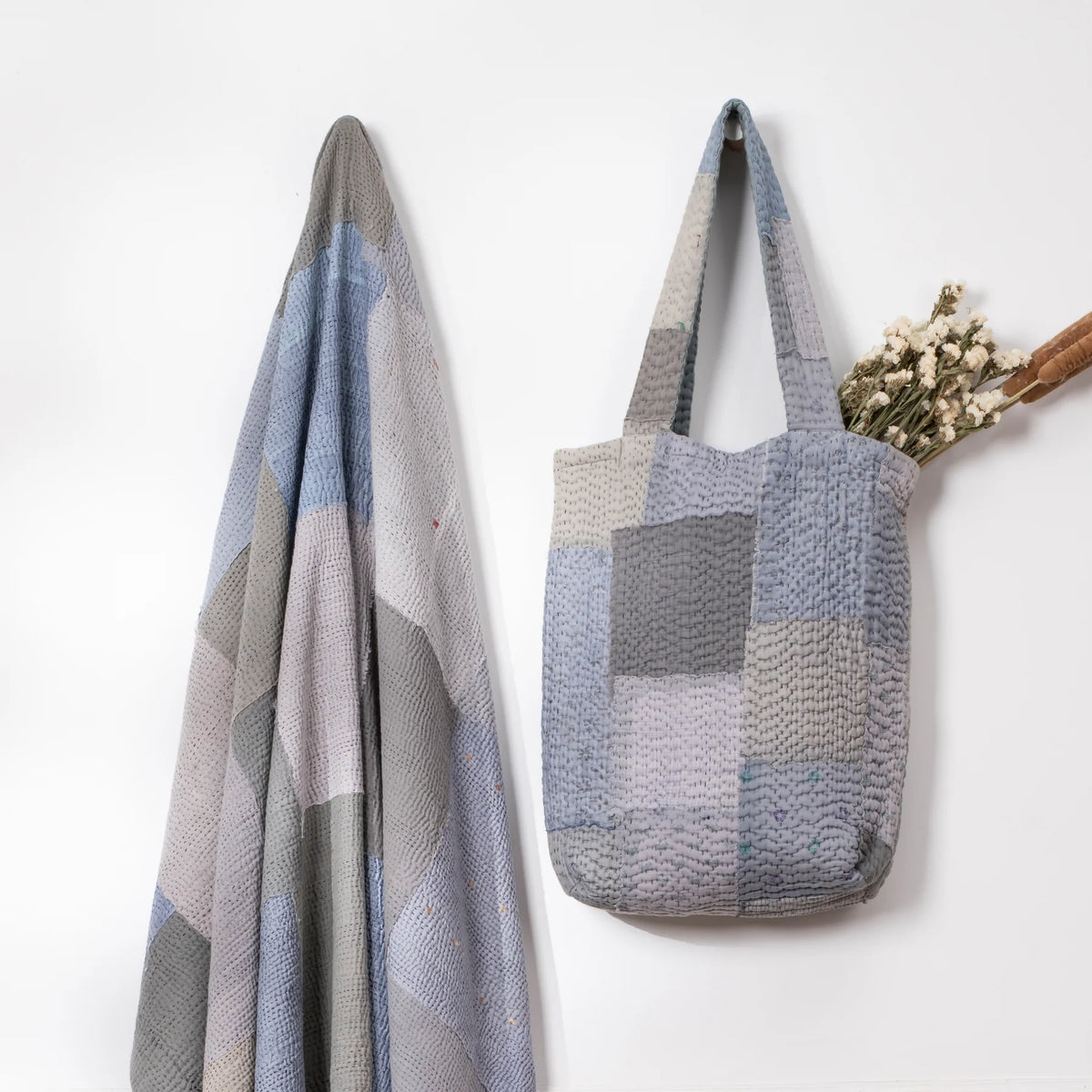 Mosaic Fray Handmade Vintage Kantha Tote Bag -Hydrengea