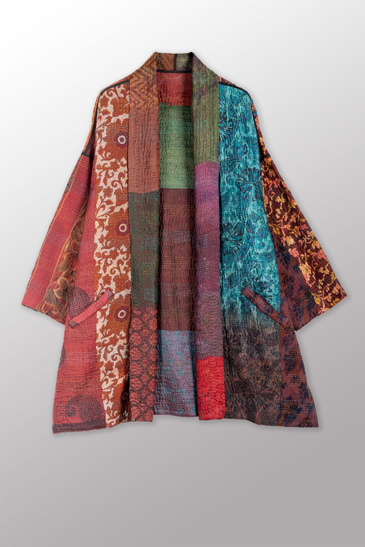 JACQUARD SILK KANTHA HAORI JACKET - js4068-brn -