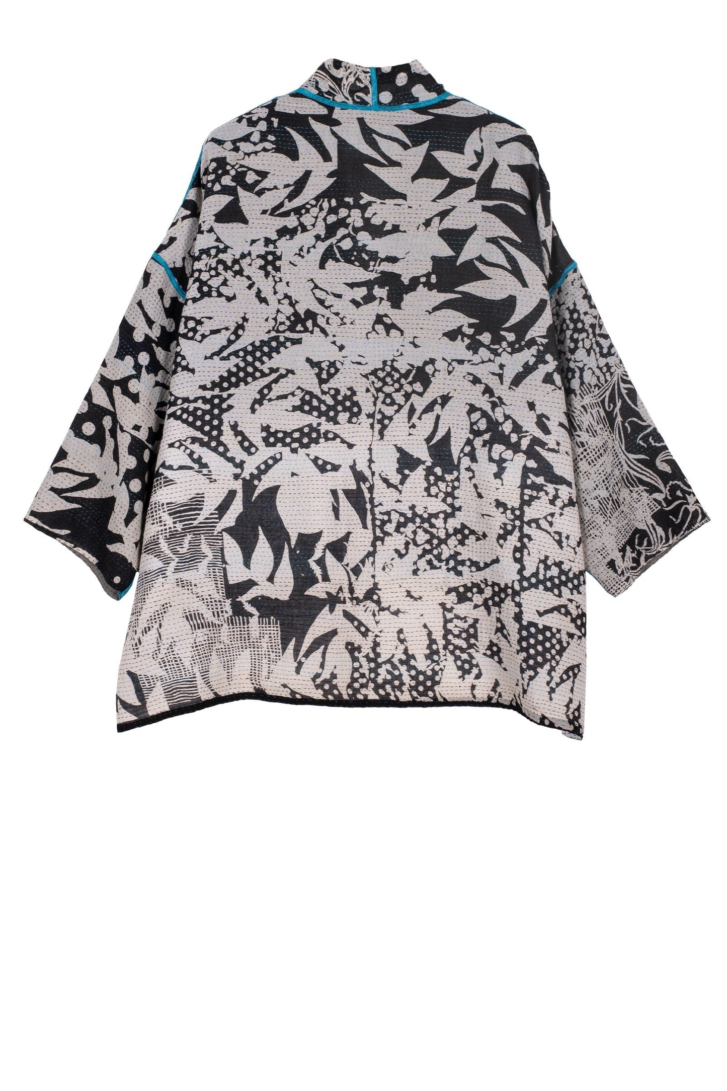 MONOTONE TWILIGHT PRINT KANTHA MINI KIMONO JKT - tp2055-blk -