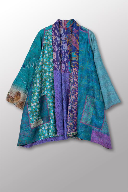 VINTAGE SILK KANTHA A-LINE JKT - sv2003-0393a -