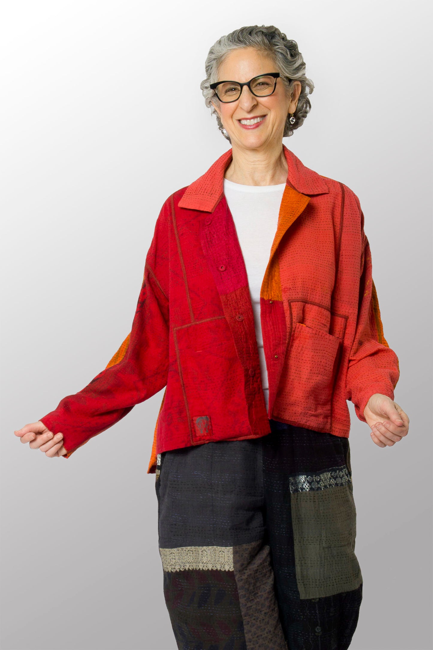 COTTON SILK SW PATCH OMBRE KANTHA CROPPED SHIRT JACKET - wo2075-org -